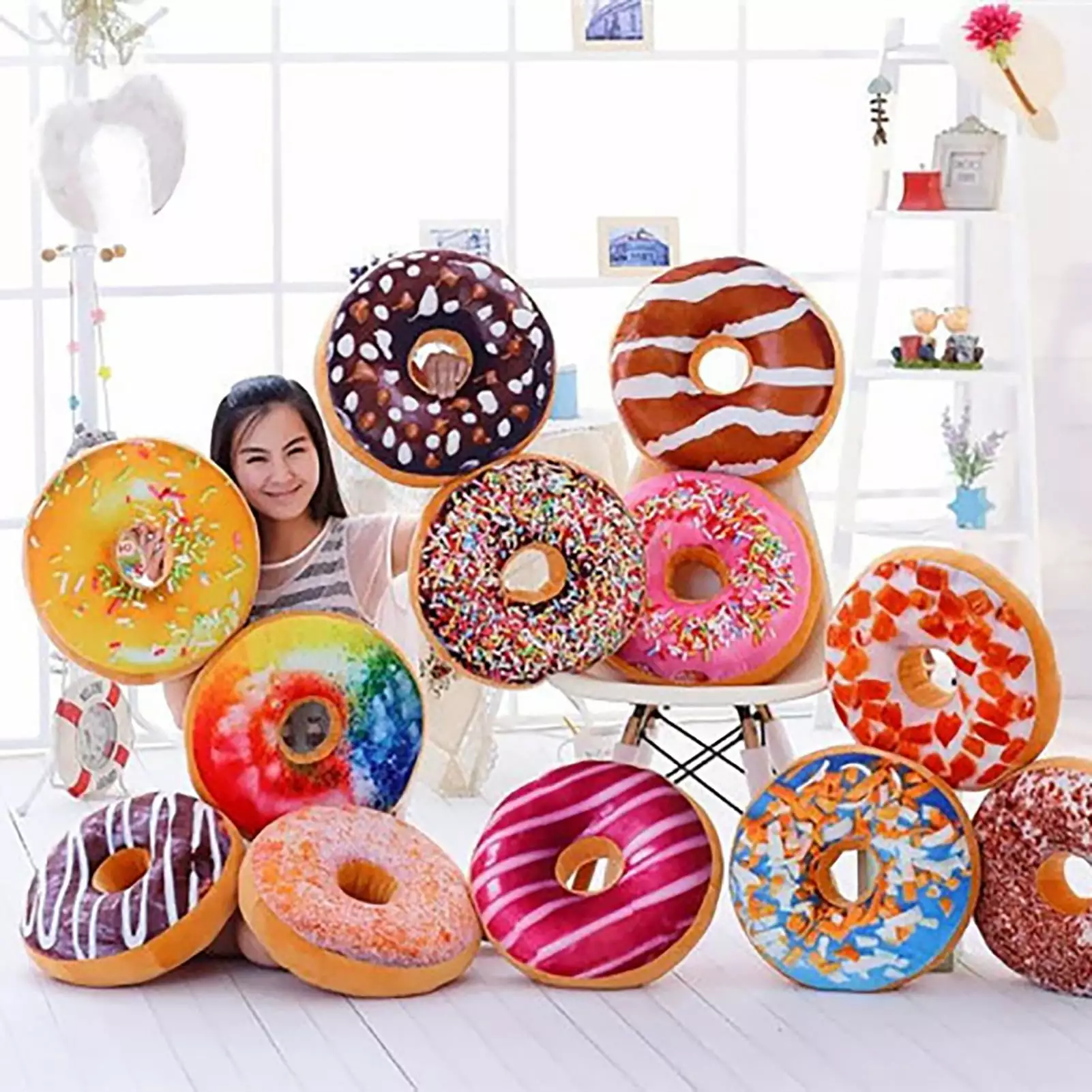 Shulemin Sofa Cushion Easy-cleaning Donut Design Practical Multicolor Pillow for Home 1#