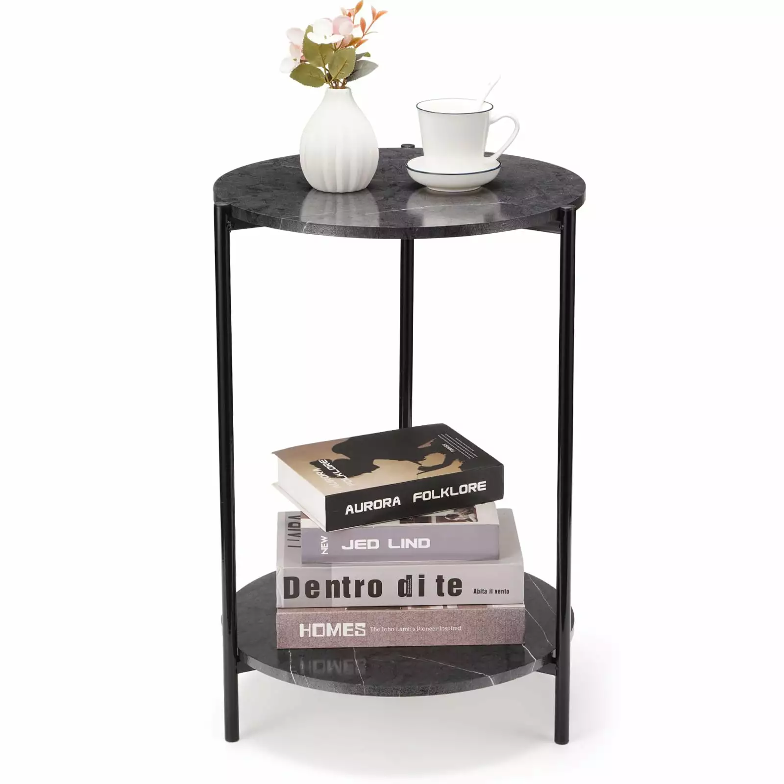 Side Table 2 Tier Faux Marble End Table with Storage. Modern Nightstand for Living Room. Bedroom. Balcony. and Office