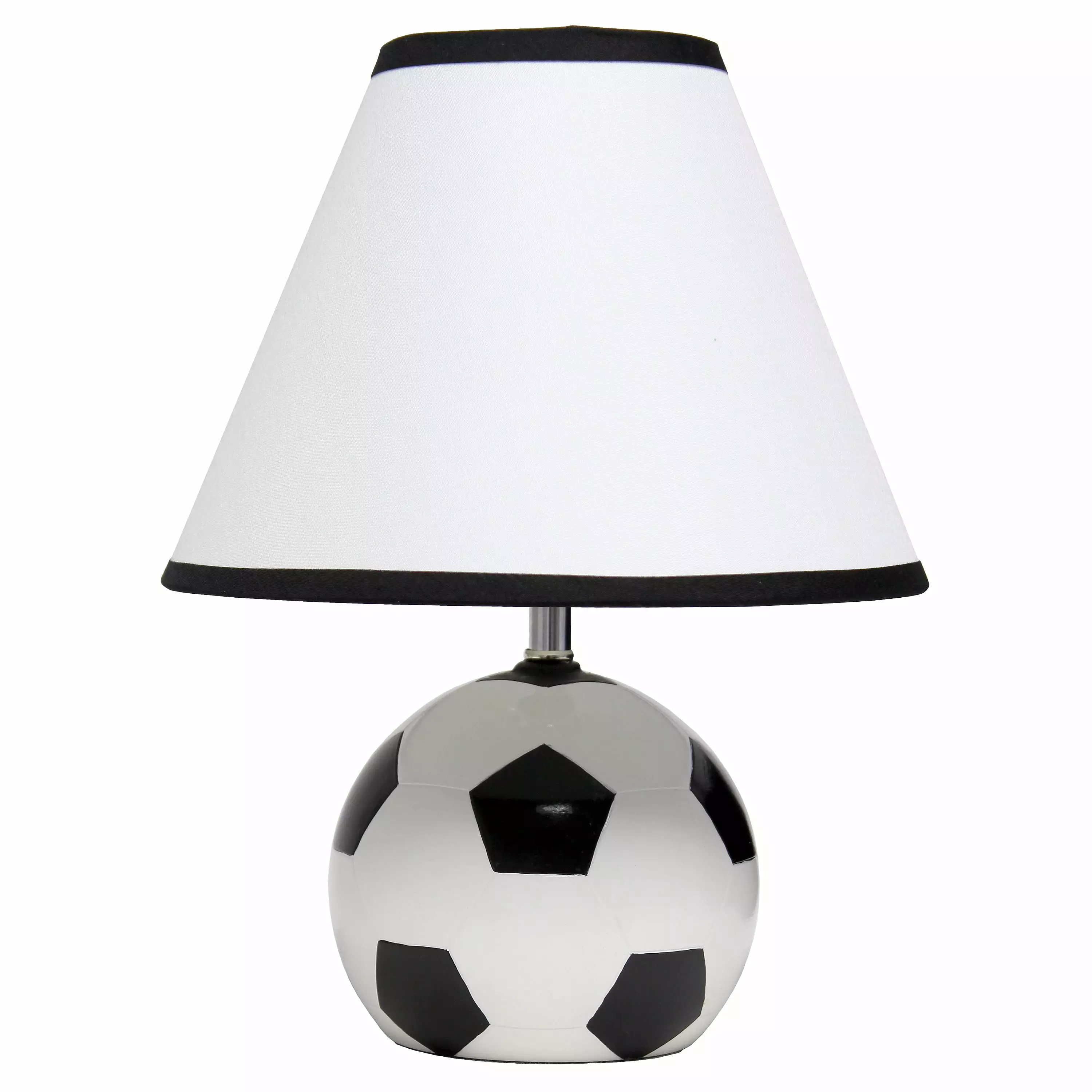 Simple Designs 11.5 Tall Soccer Ball Base Ceramic Table Lamp with White Empire Fabric Shade