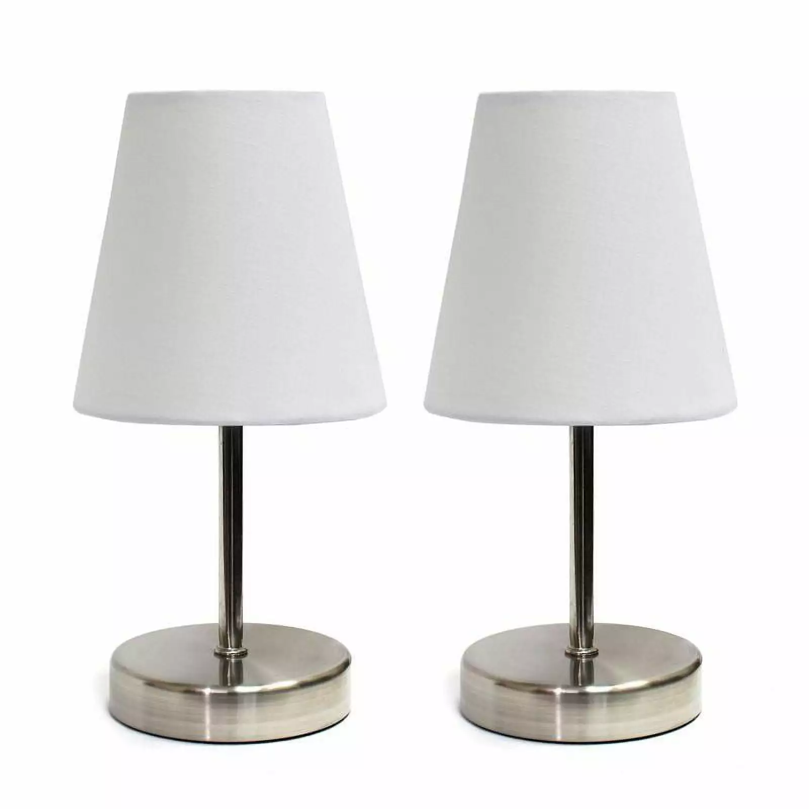 Simple Designs Sand Nickel Mini Basic Table Lamp with Fabric Shade 2 Pack Set