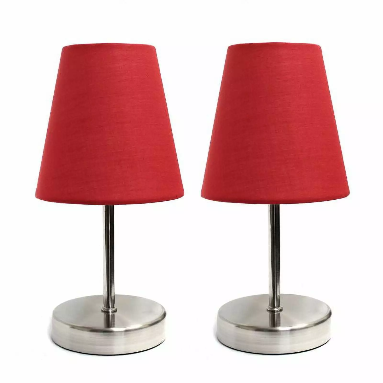 Simple Designs Sand Nickel Mini Basic Table Lamp with Fabric Shade 2 Pack Set