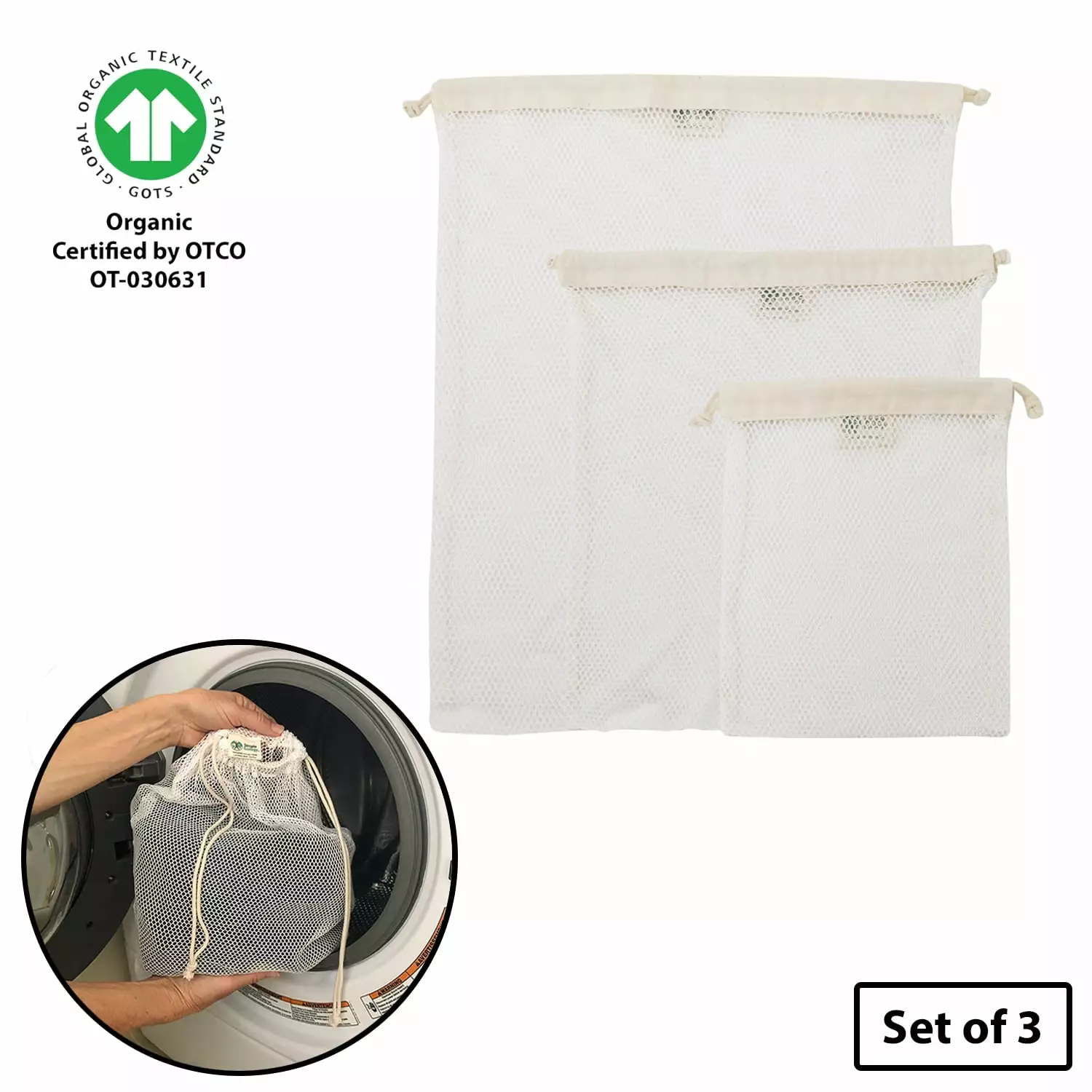 Simple Ecology Organic Cotton Mesh Laundry. Washer and Dryer Bags - Set of 3 (S. M. L)