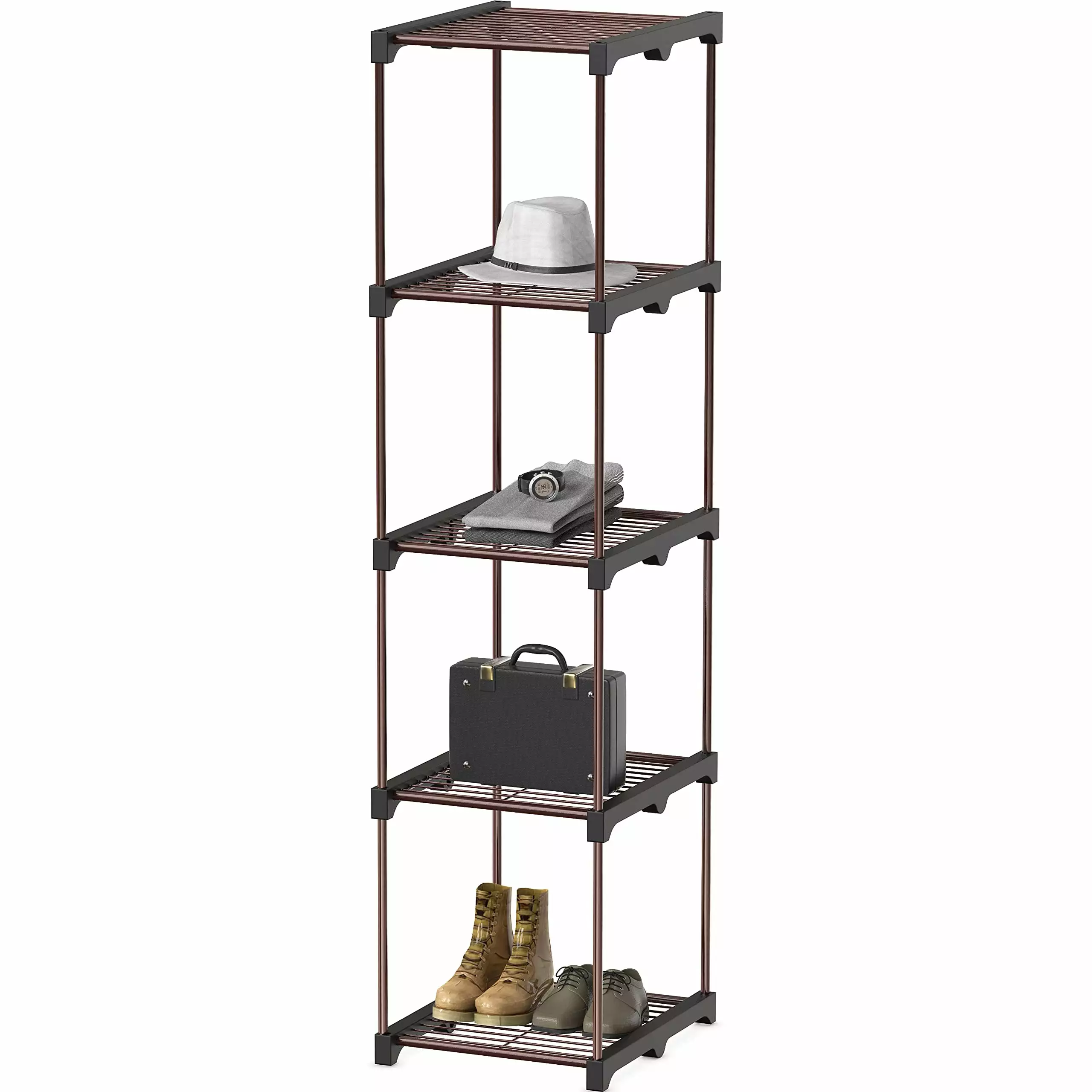 Simple Houseware Storage Shelves Multipurpose 5-Tier Freestanding Closet Organizer Kitchen Tower Rack. Bronze