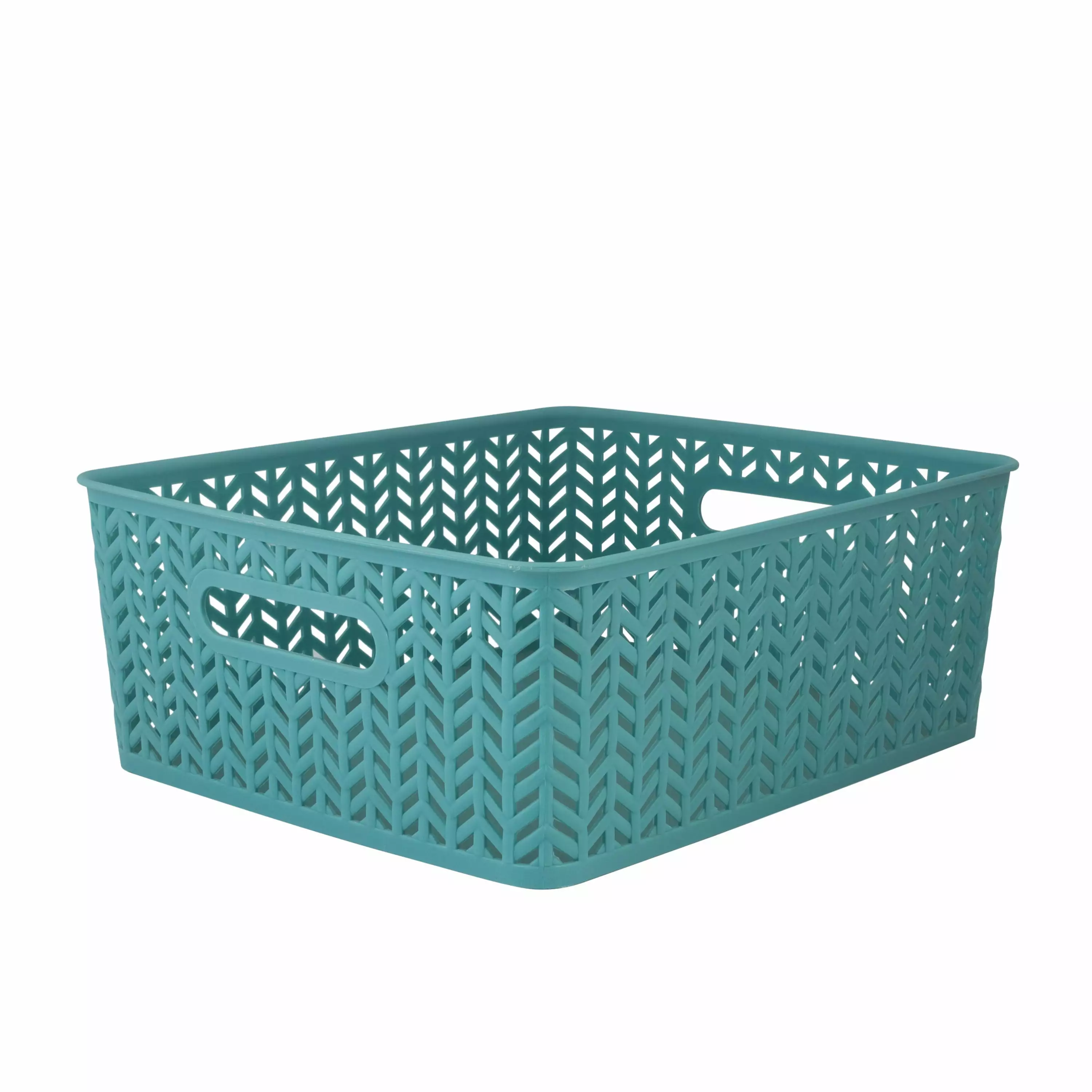 Simplify Resin Herringbone Storage Bin Tote. Medium. Dusty Blue (14 x 11.5 x 5.15)