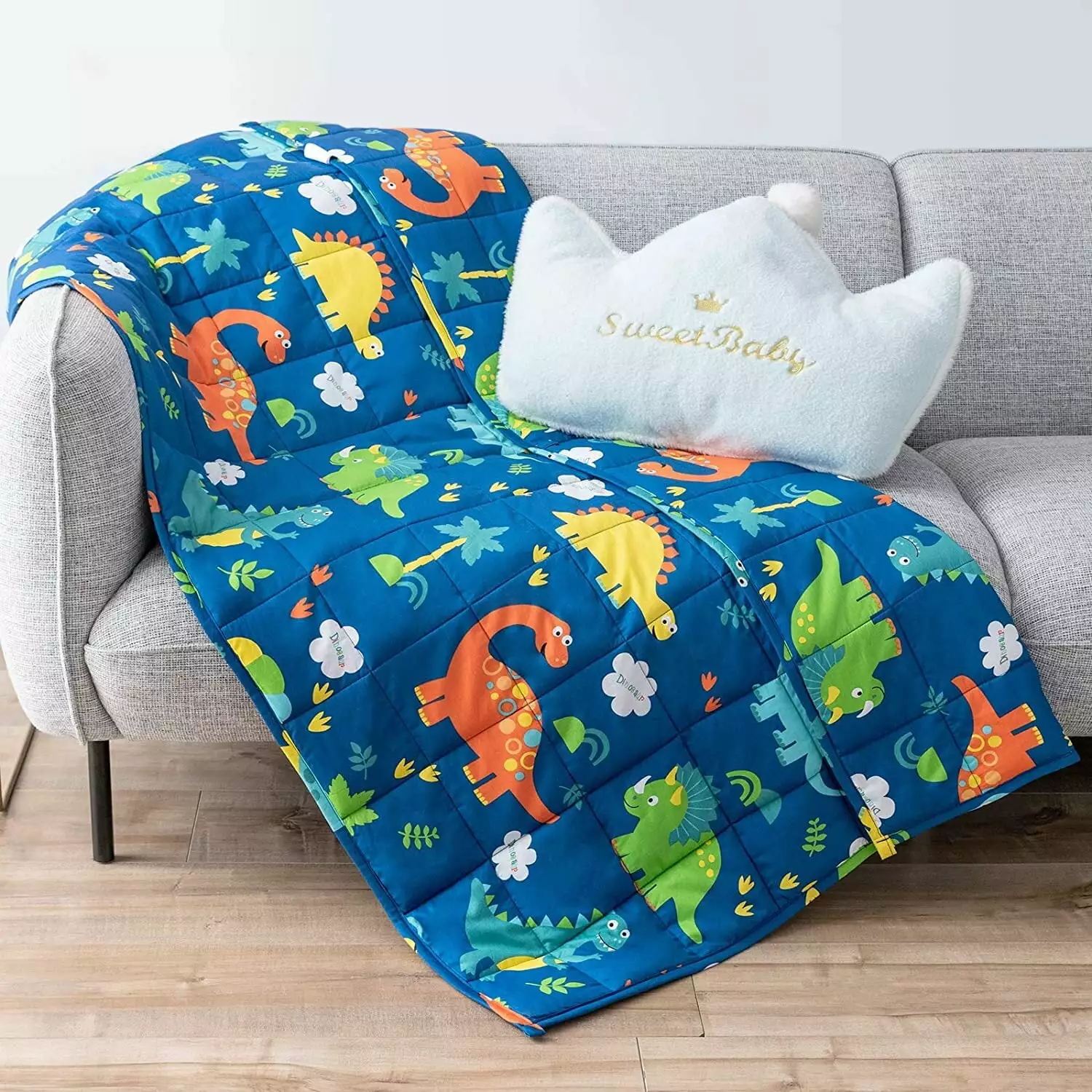 Sivio Kids Weighted Blanket. 3lbs 100% Natural Cotton Heavy Blanket for Kids and Toddler. 36 x 48 inches. Blue Dinosaur