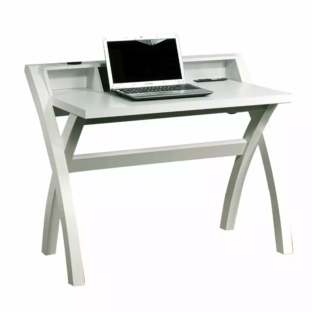 Sleek Contemporary Desk With Cross Legs. White- Saltoro Sherpi