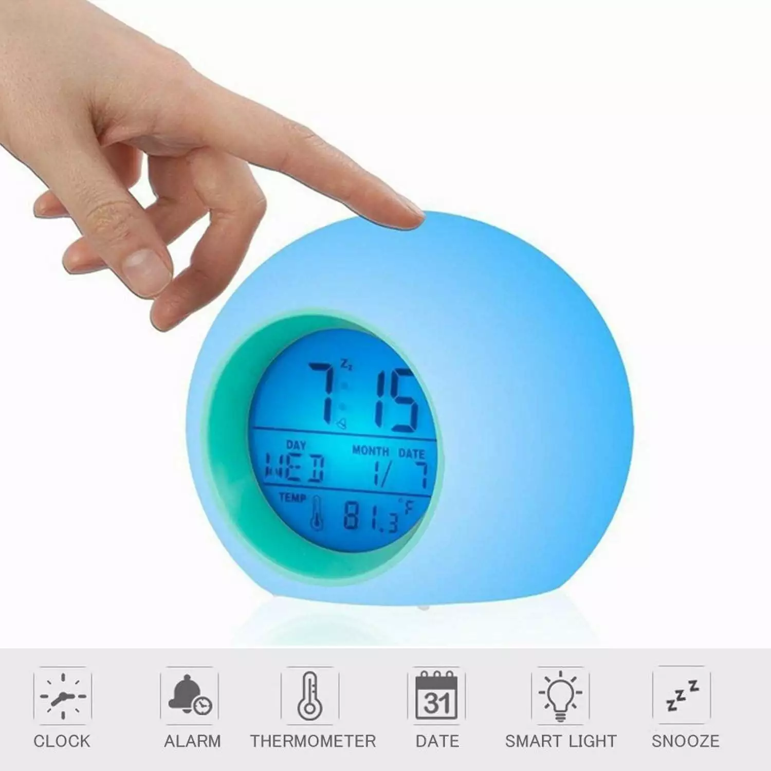 Small Alarm Clock Radio for Bedrooms with 7 Color Night Light. Dual Alarm. Dimmer. USB Charger. Battery Backup. Nap Timer