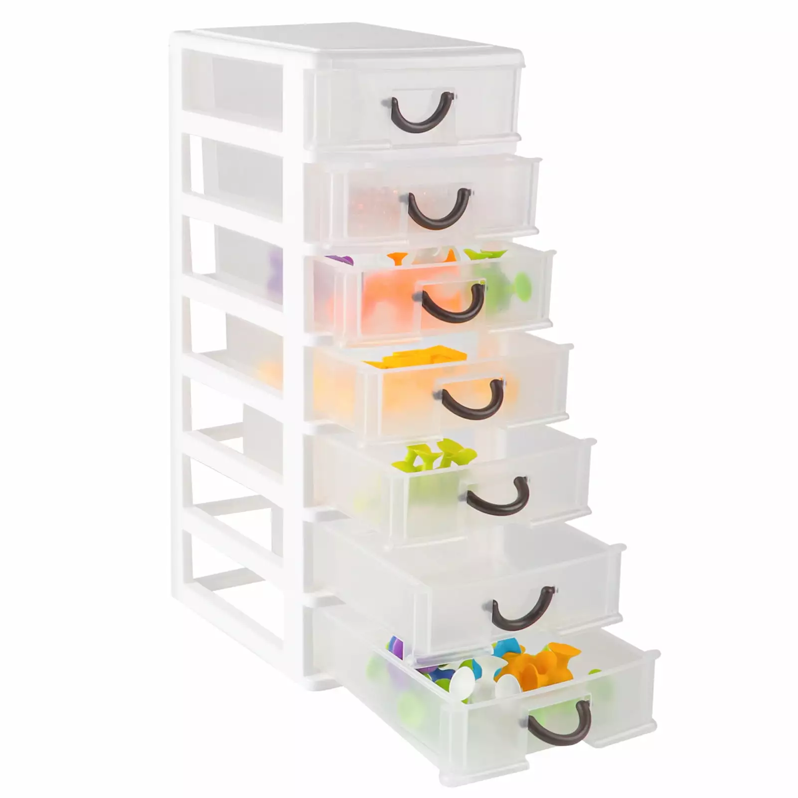 Small Plastic 7 Drawer Desktop Storage System. Organizer Box. Storage Container(5X7X13). White (Mini)