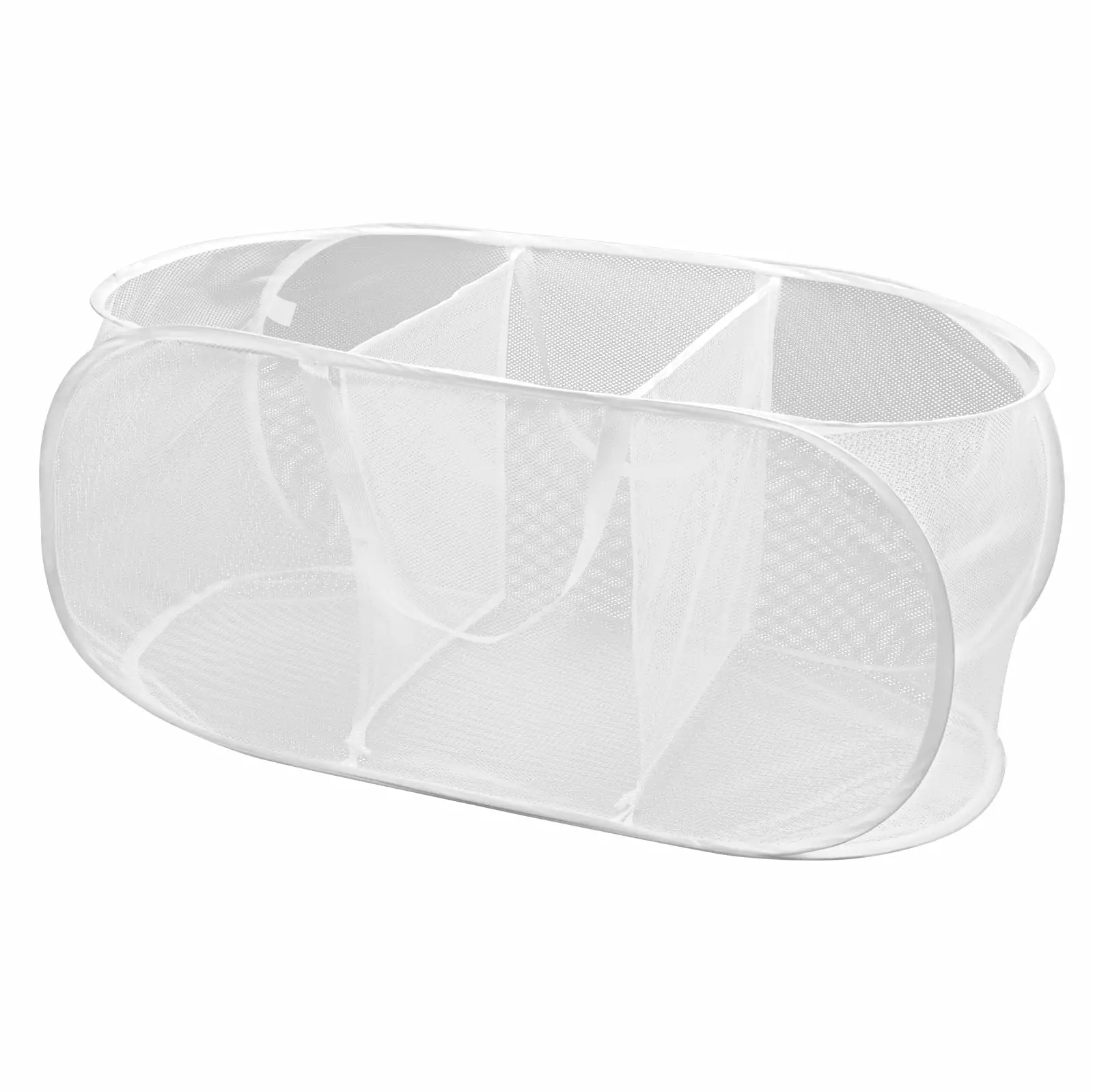 Smart Design Deluxe Mesh Pop Up 3 Compartment Laundry Sorter Hamper Basket - Holds 6 Loads - 33 x 15 inch - White