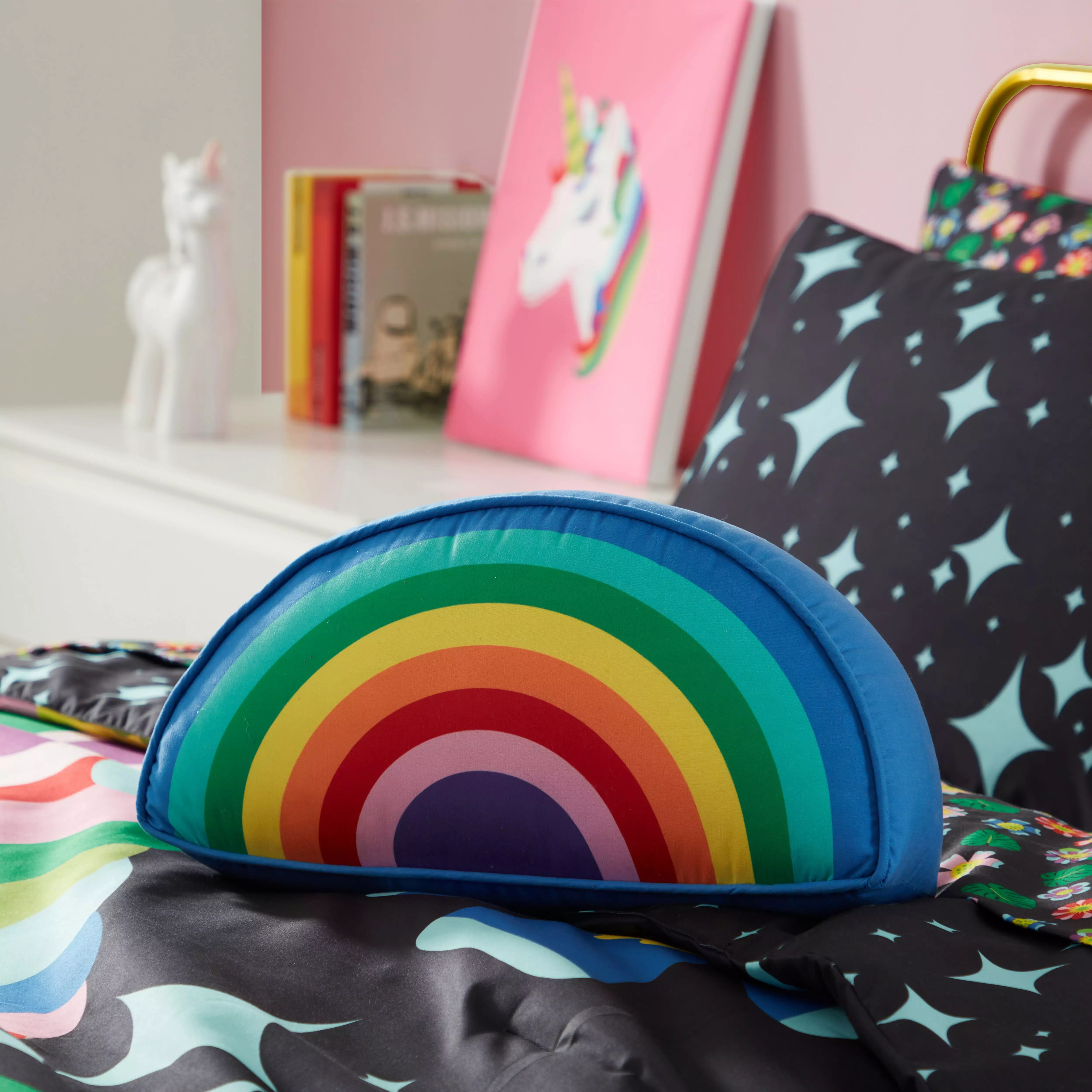 Smarts & Crafts Home Kids Magical Rainbow Microfiber Decorative Pillow. Reversible