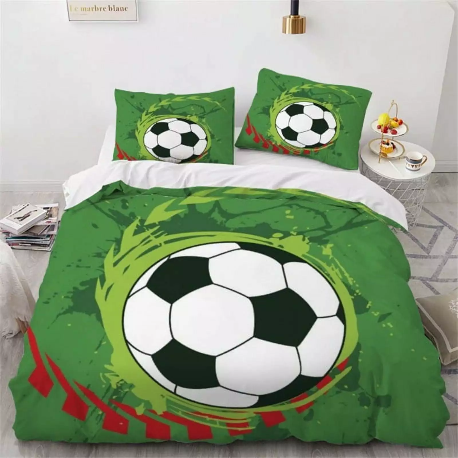 Soccer Ball Bedding Set with Football Sport Theme Comforter Cover for Boys Girls Kids Teens 3Piece Quilt Cover Sets 1 Quilt Cover + 2 Pillowcase a4