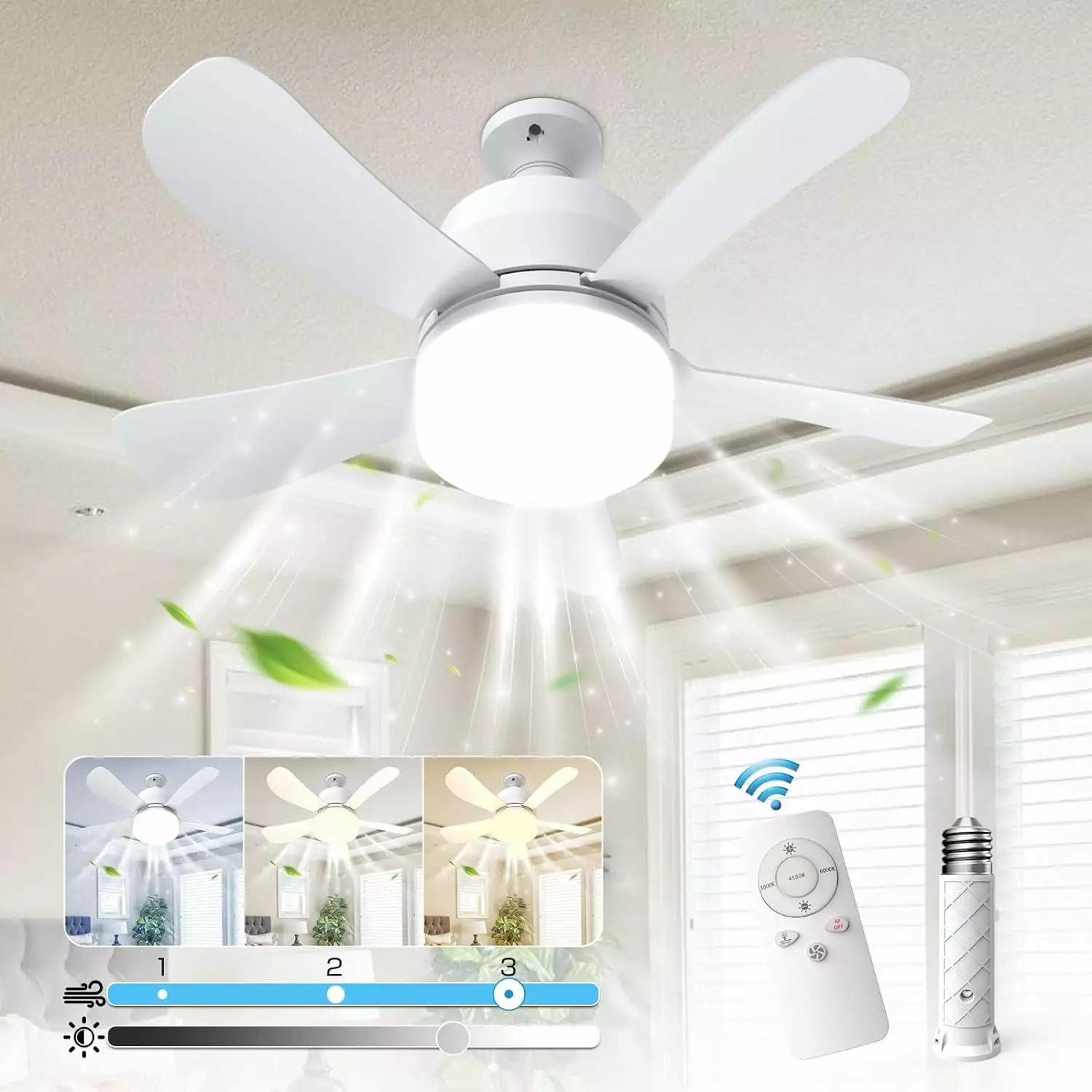 Benifcay Socket Fan 15 5 Blades Ceiling Fan 1000 Lumens Light for All Locations