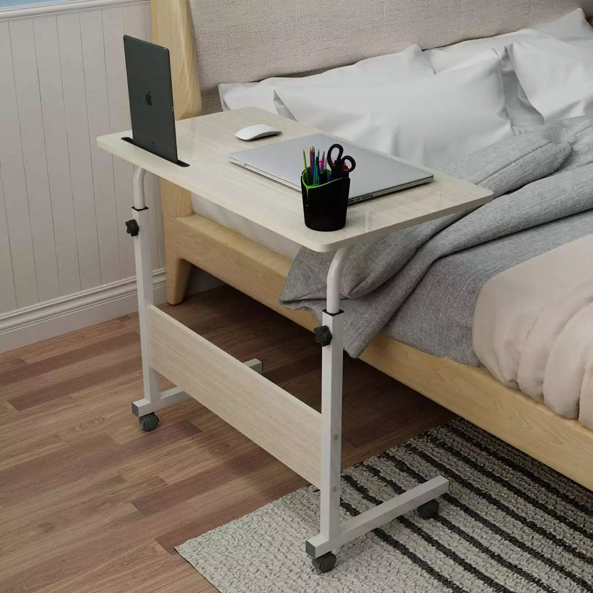 Soges Adjustable Movable Laptop Desk Built-in Slot Computer Desk for Bed Sofa .Writing Table. Side Table.Maple