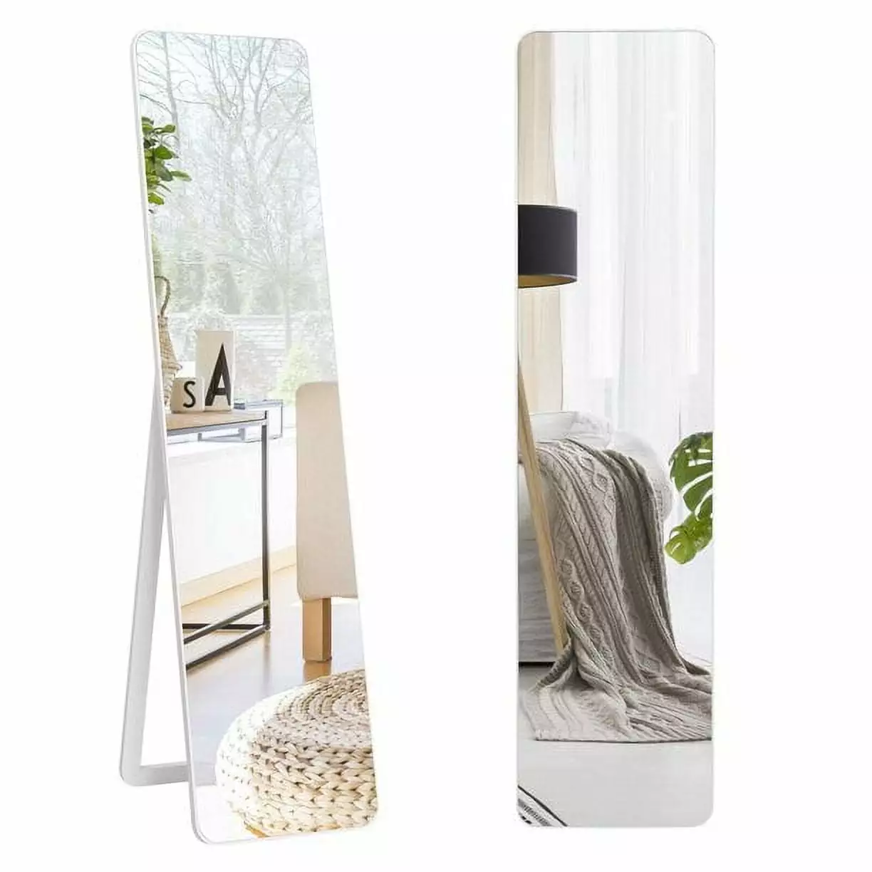 Soges Full Length Mirror 63x15 Floor Mirror with Stand. Modern White Standing Mirror