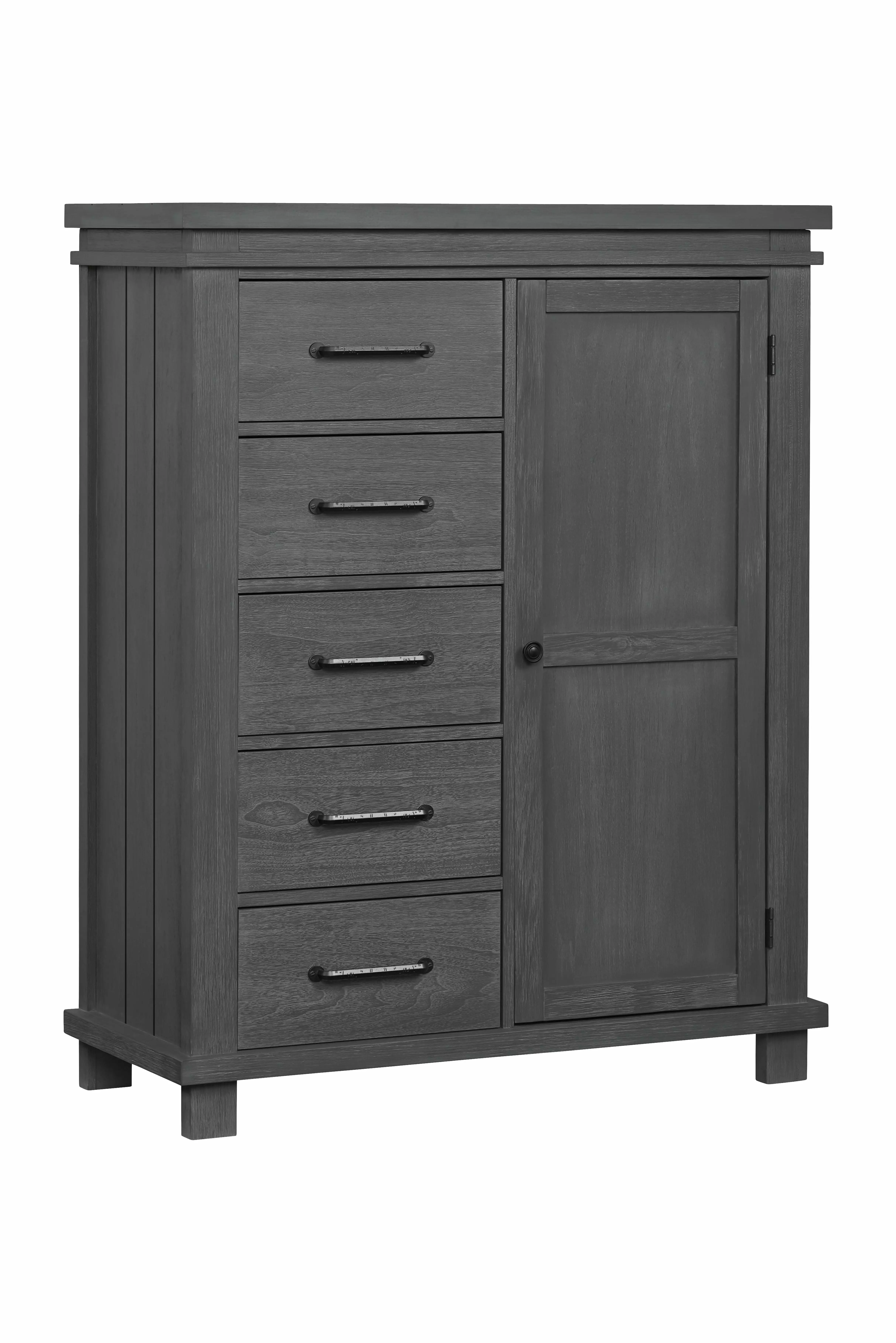 Soho Baby 43045210 Hampton Premium Soft Closing 5-Drawer Chifferobe with Adjustable Shelves and Hanging Rod. Wire Brush Canyon Gray Finish