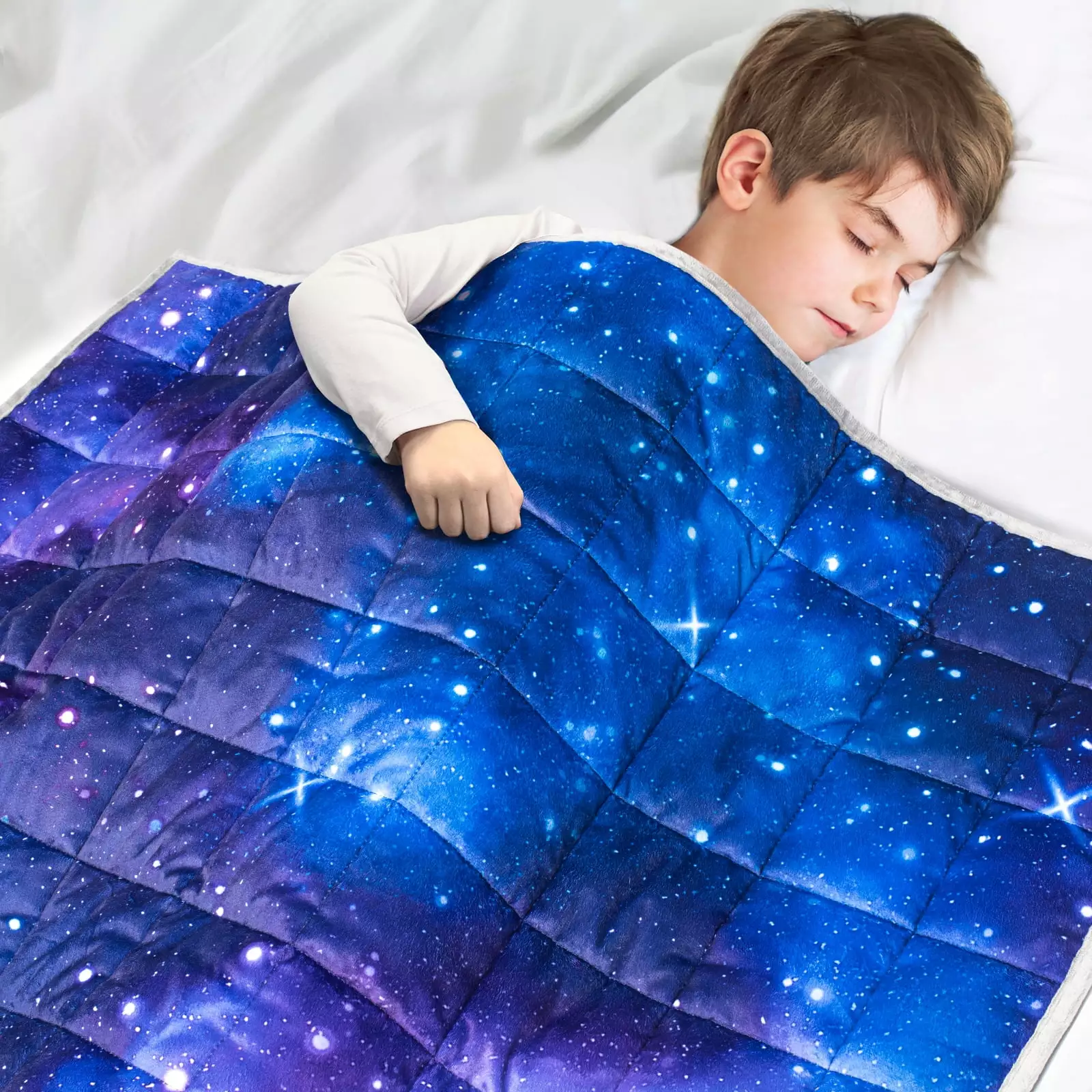 Solfres 5lbs Weighted Blanket for Kids. 36 x 41 Inches. Minky Printing Heavy Blanket 5 Pounds for Children and Teens Sleeping Ultra Soft and Cozy. Stars. Sensory Items for Sleep. Nebula Galaxy