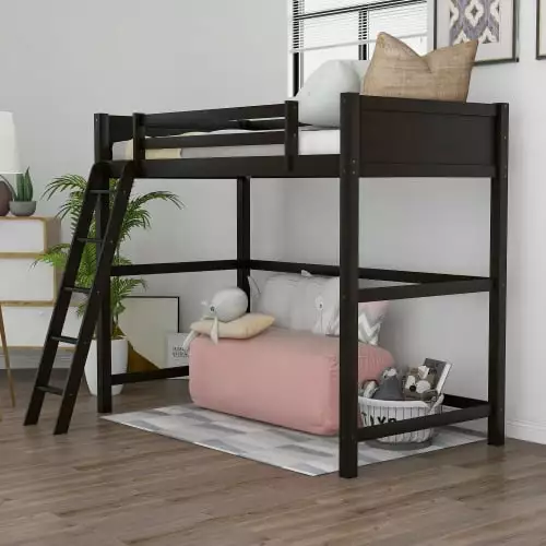 Solid Wood Twin Size loft Bed with Ladder for Kids Teens Espresso