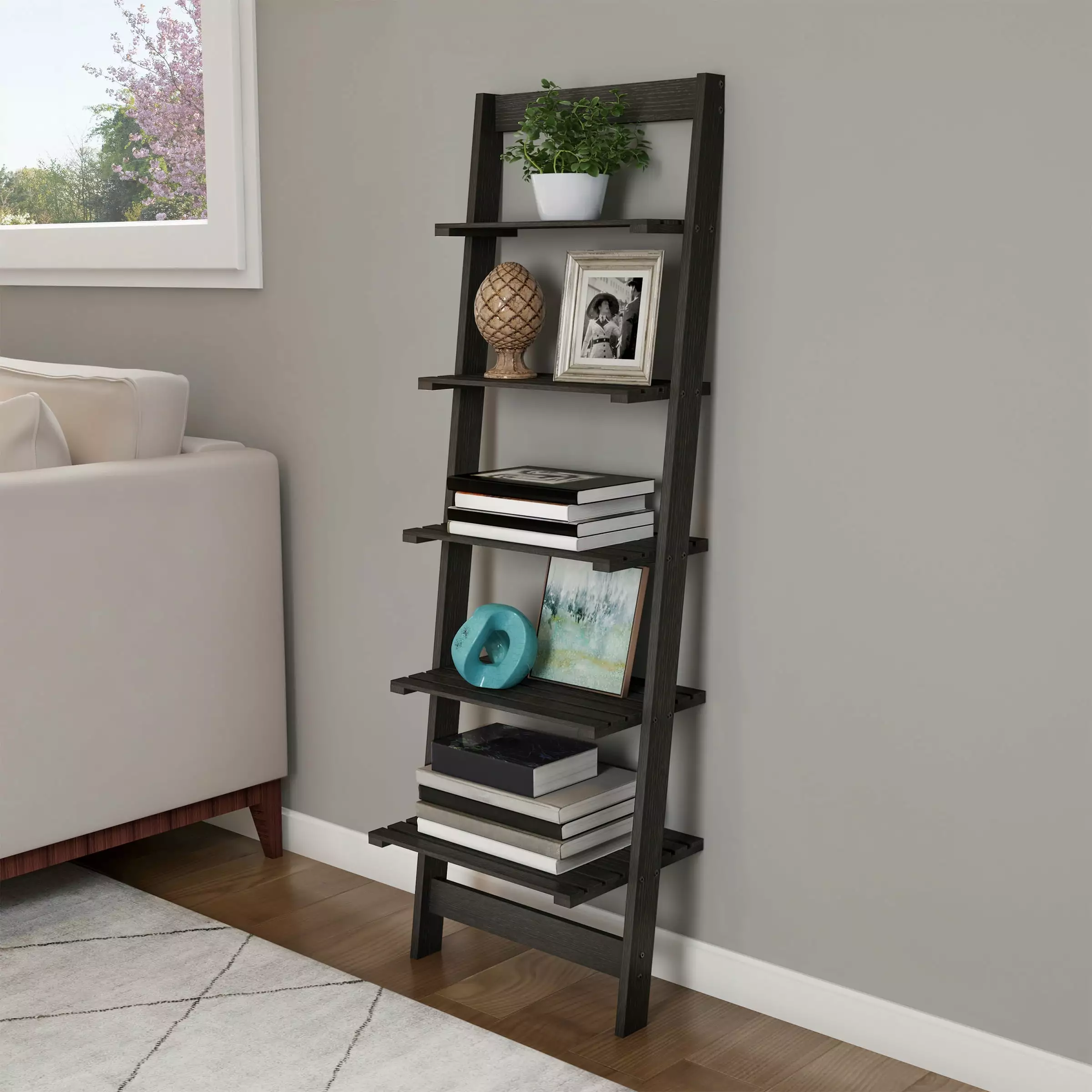 Somerset Home 5-Tier Leaning Ladder Bookshelf (Black)