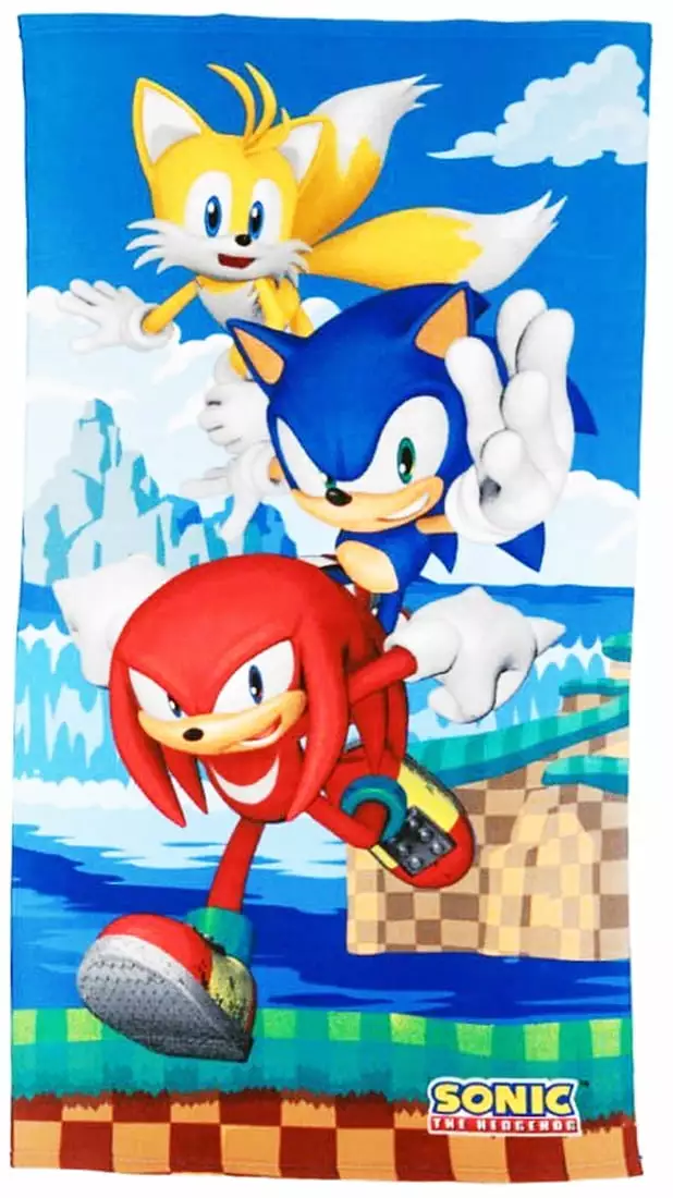 Sonic The Hedgehog Beach Towel 54 x 27 Pool Bath Sega Knuckles Tails