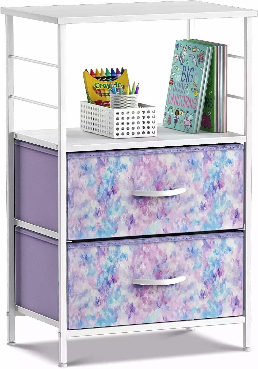 Sorbus 2 Drawer Nightstand with shelf for Bedroom. home & office - Tie-Dye Purple