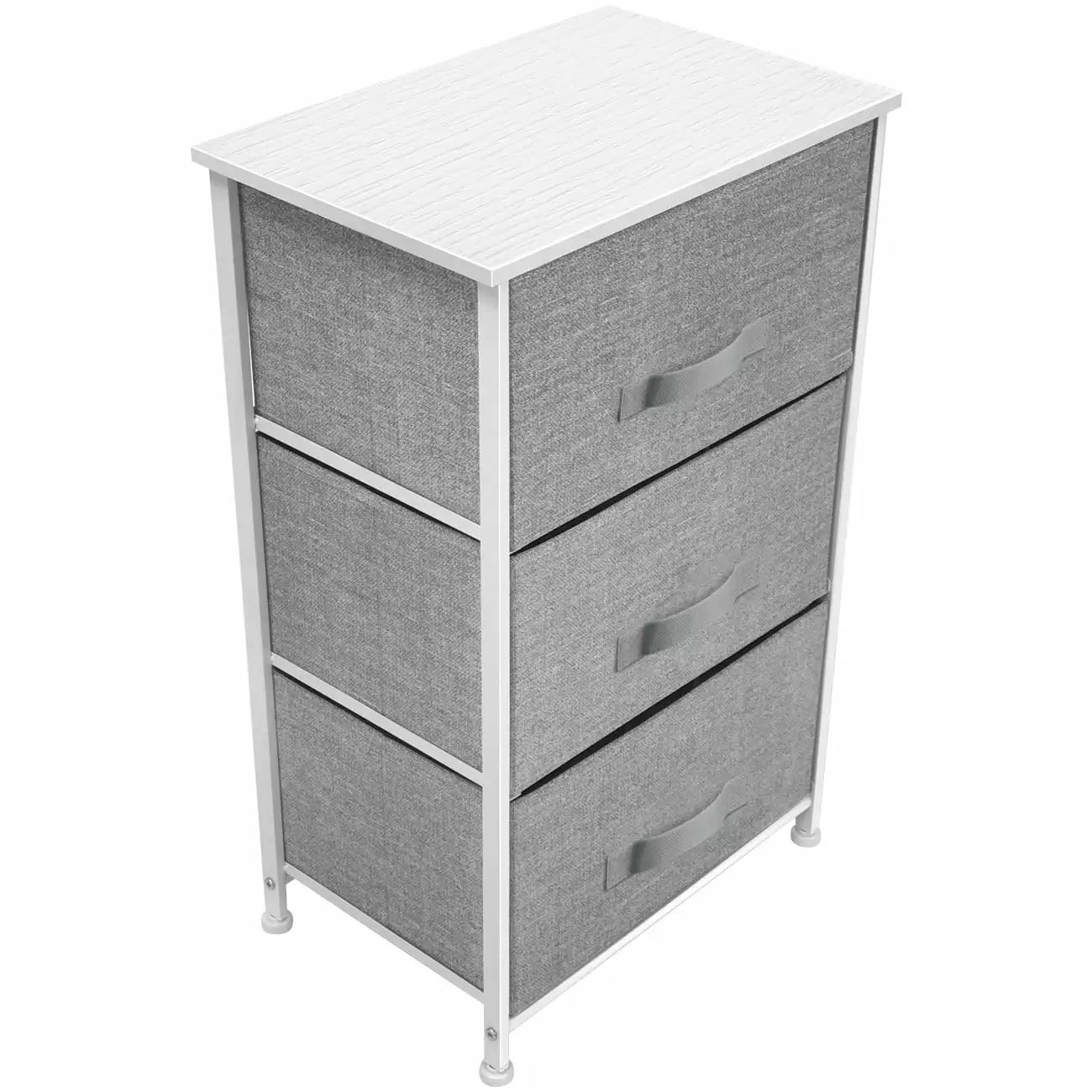 Sorbus 3 Drawer Nightstand For Adult/Child Bedroom. College Dorm Wood Top. Fabric Bins (White)