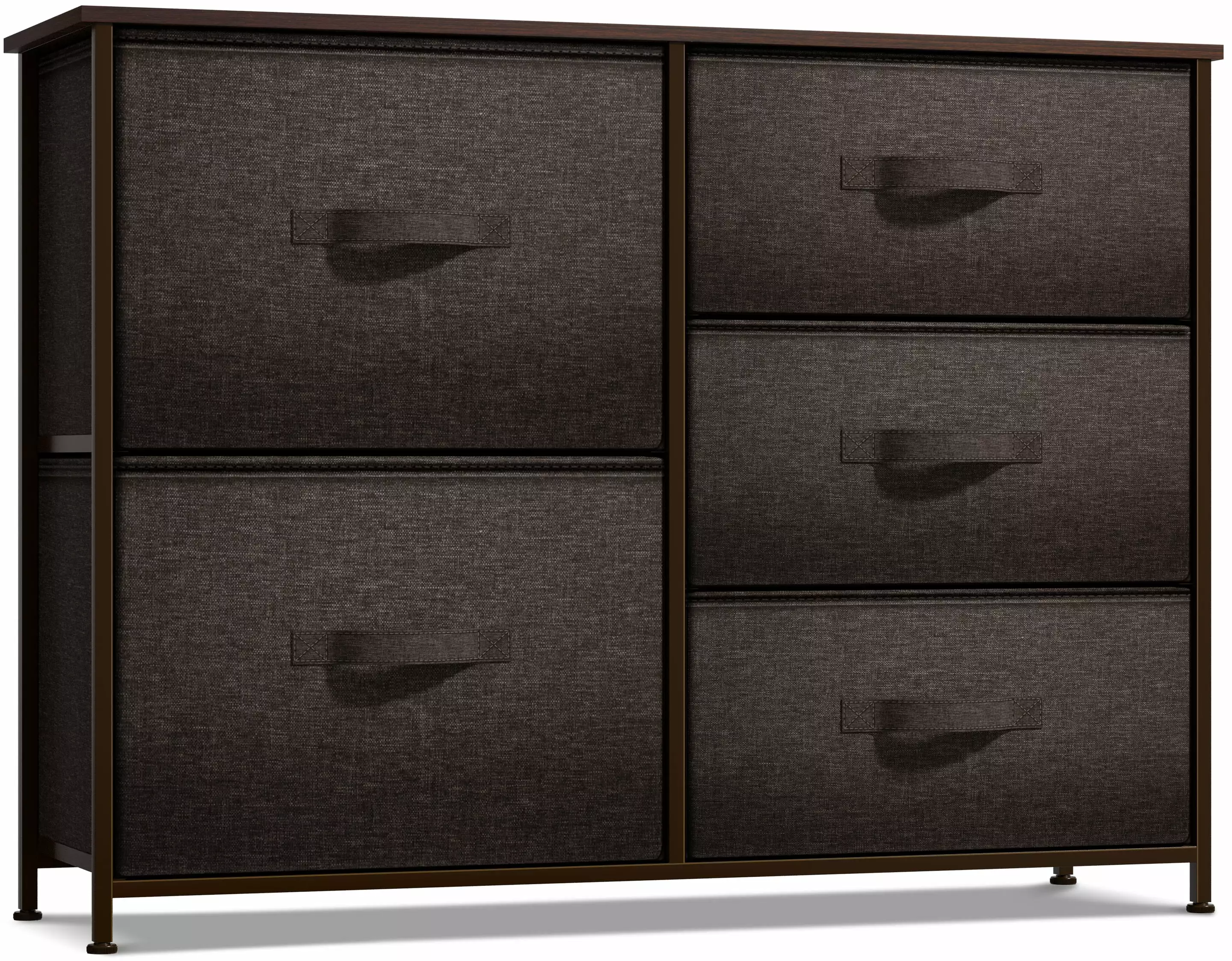 Sorbus 5-Drawer Dresser: Chest Organizer. Steel Frame. Wood Top. Easy-Pull Fabric Bins (Brown)