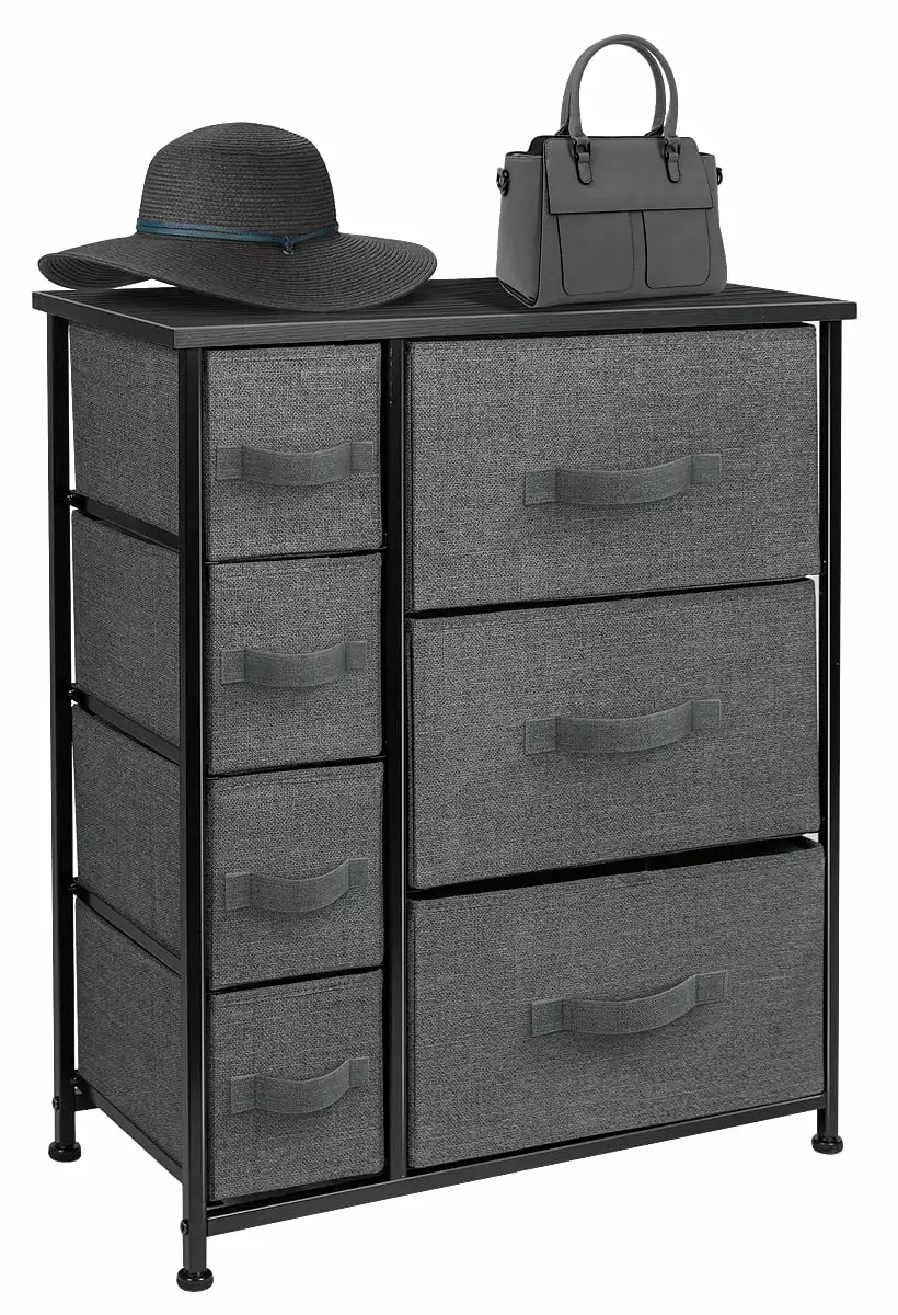 Sorbus 7-Drawer Chest Dresser for Adults and Children's Rooms. Wood Top. Fabric Drawers - Black