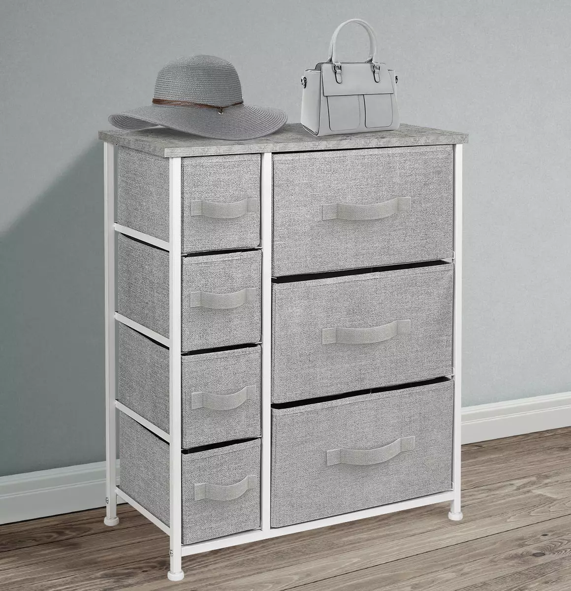 Sorbus 7-Drawer Chest Dresser for Adults and Children's Rooms. Wood Top. Fabric Drawers - Gray