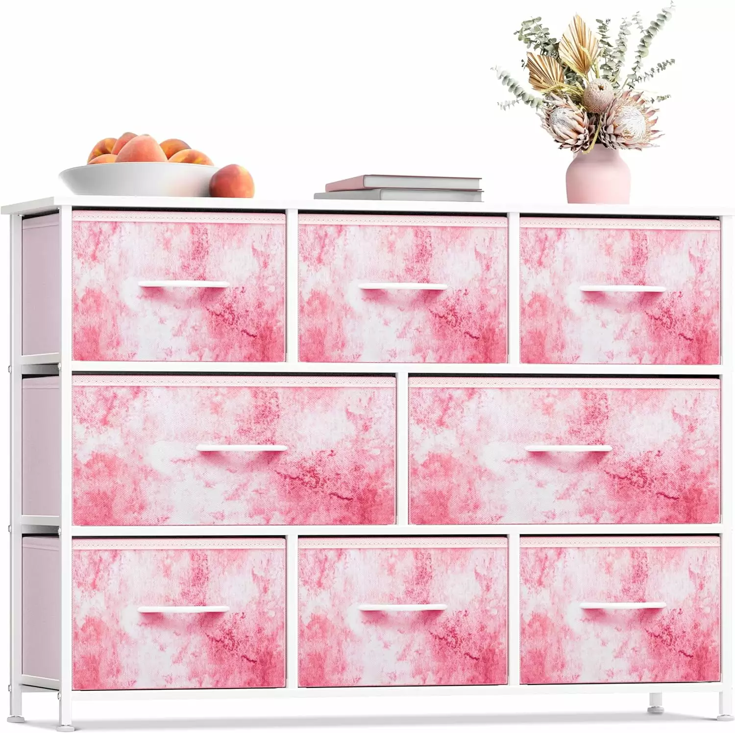 Sorbus Dresser with 8 Fabric Bins Drawers - Kids Furniture Storage Chest for Clothing Toys Organization. Bedroom. Closet (Tie-Dye Pink)