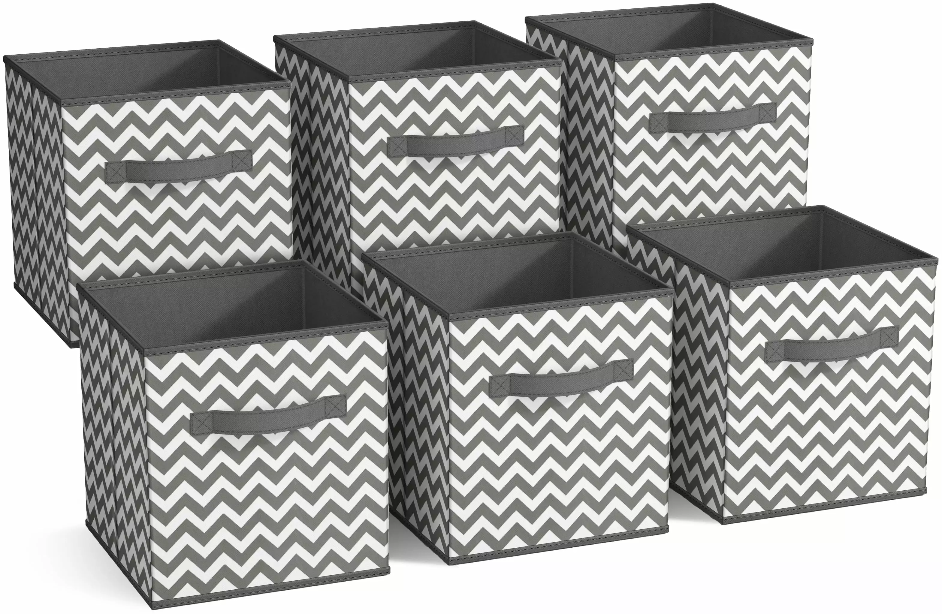 Sorbus Foldable Fabric Cube Storage Basket Bins for Adults and Children (Chevron Gray/White. 6-Pack)