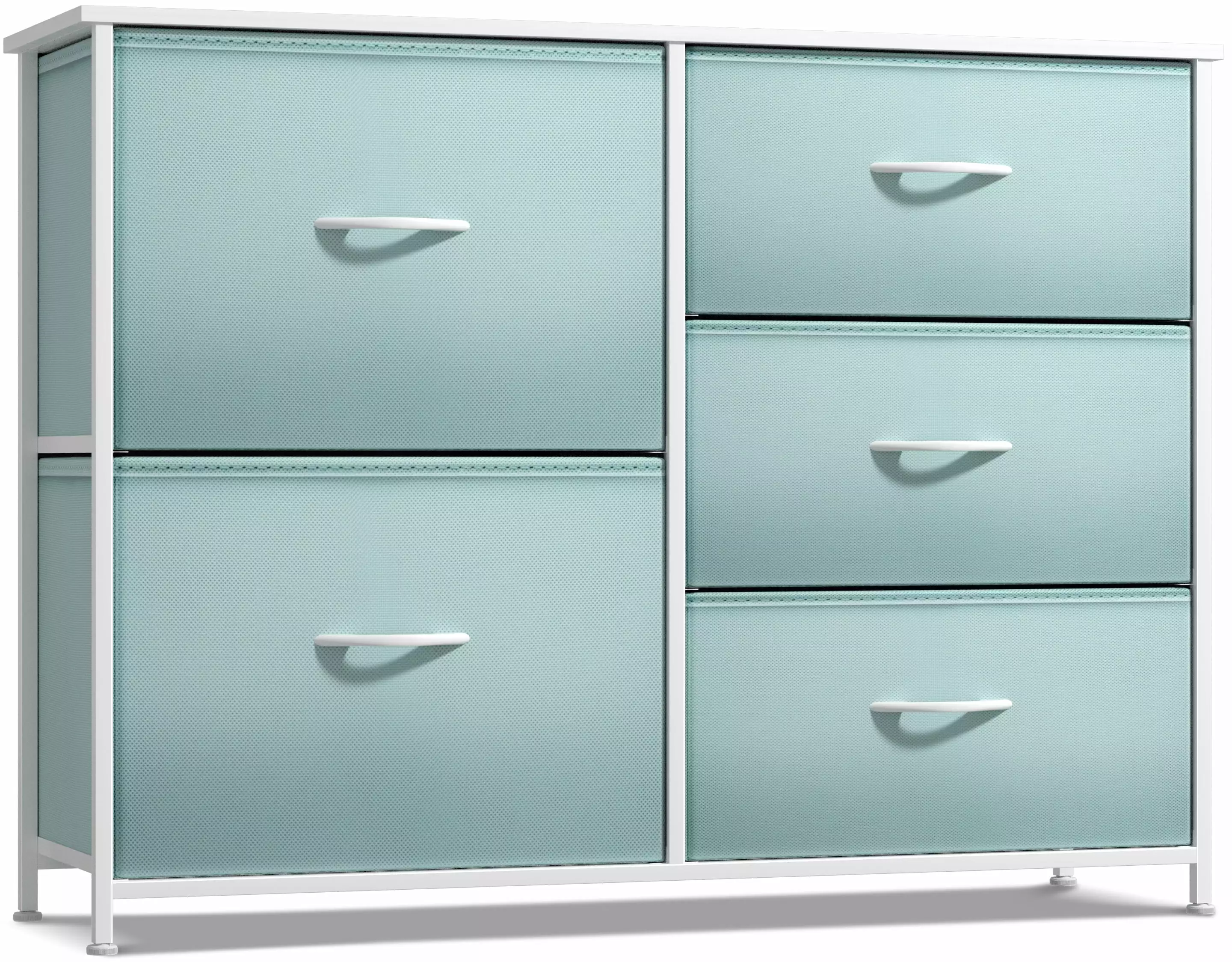 Sorbus Kids Dresser: 5-Drawer Storage Chest. Steel Frame. Wood Top. Fabric Bins (Aqua)