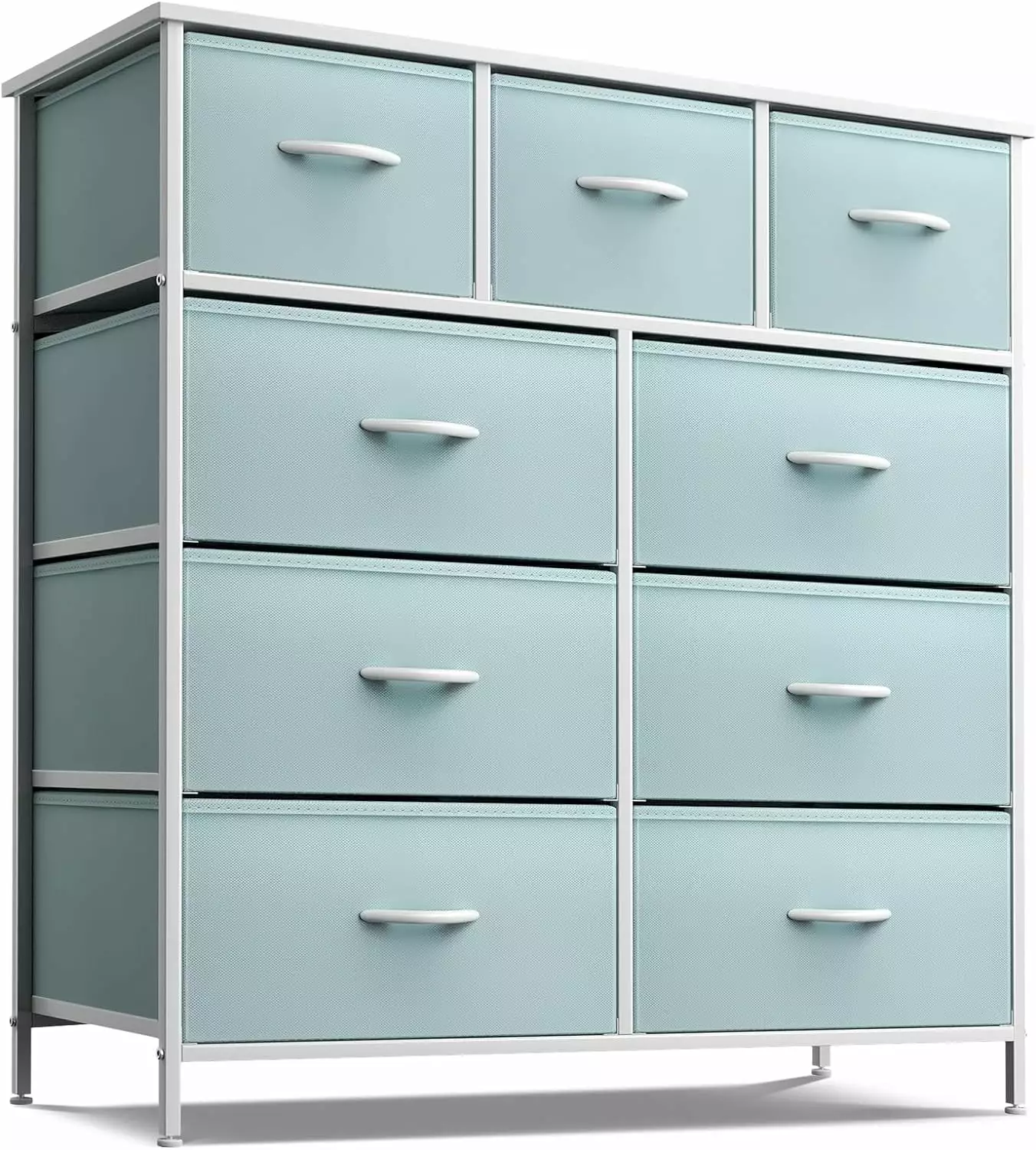 Sorbus Kids Dresser with 9 Aqua Fabric Bins Drawers - Stylish Storage Chest Tower for Bedroom