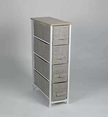 Sorbus Narrow Dresser Tower with 4 Drawers - Vertical Storage for Bedroom. Bathroom. Laundry. Closets. and More. Steel Frame. Wood Top. Easy Pull Fabric Bins (Beige)