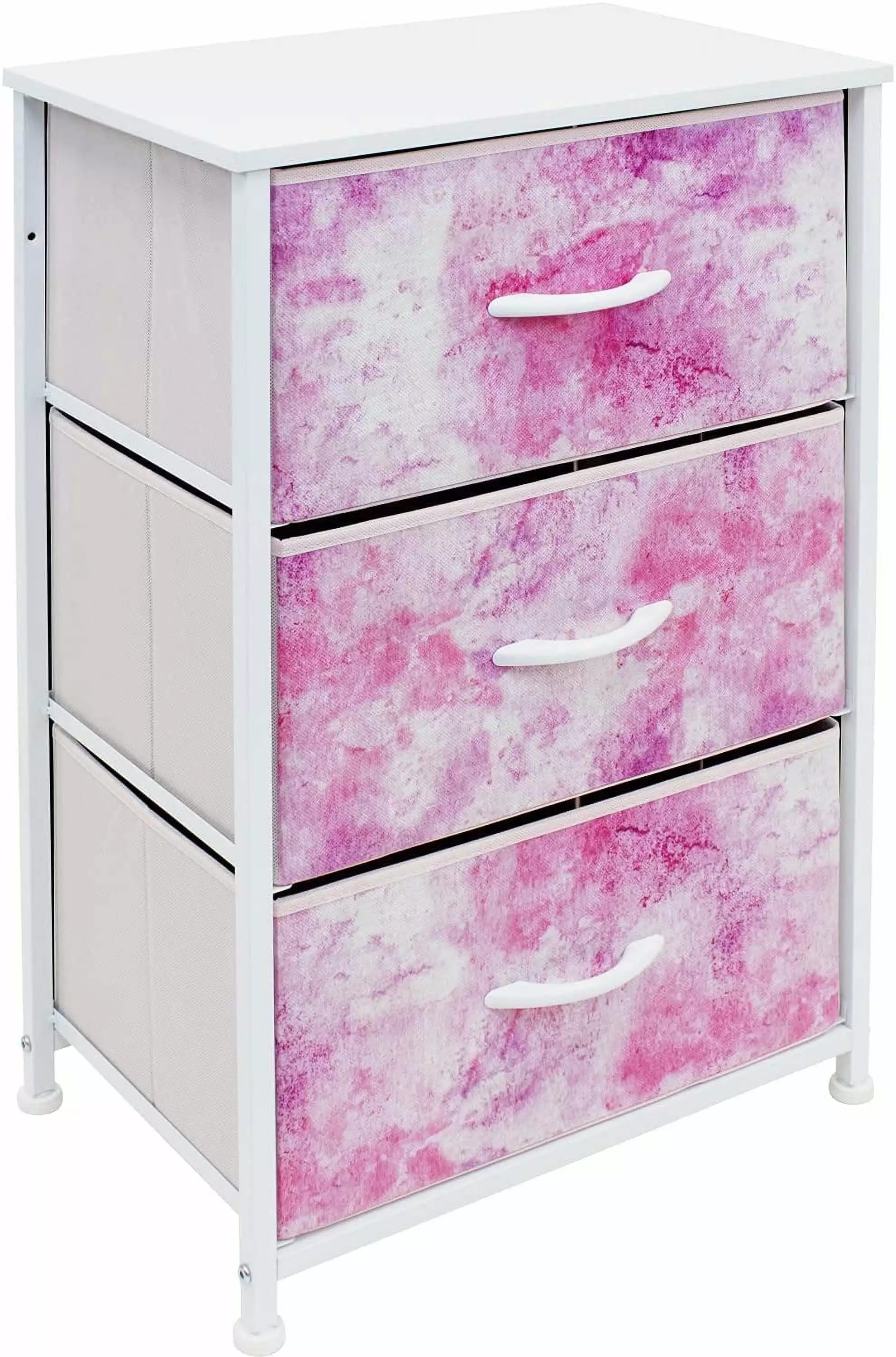 Sorbus Nightstand Storage Organizer Chest with 3 Drawers - Kids Girls. Boys Bedroom Furniture Chest for Clothes. Closet Organization - Steel Frame. Wood Top. Tie-dye Fabric Bin (3-Drawer. Pink)