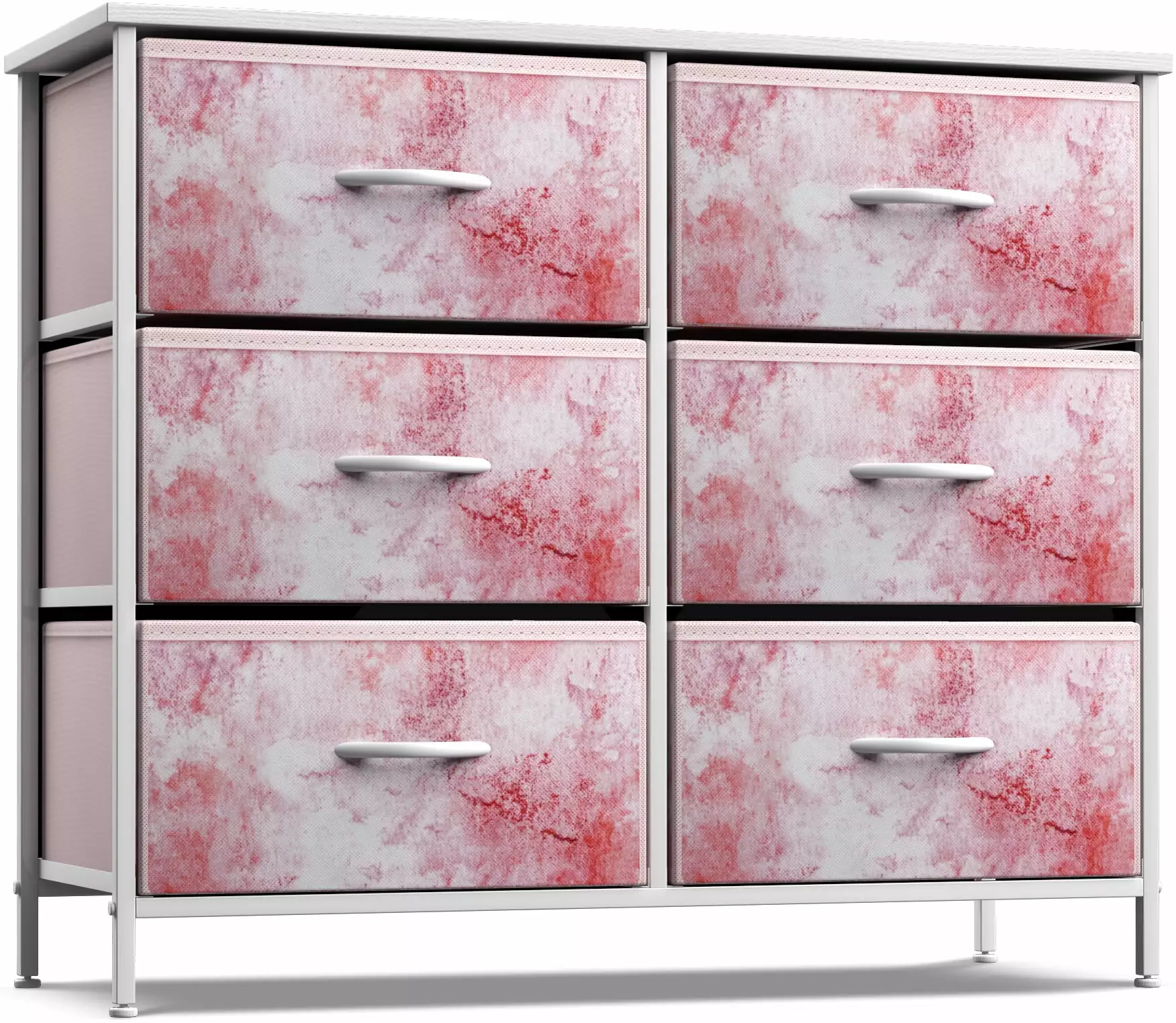 Sorbus Small Dresser with 6 Drawers - Furniture Storage Chest Tower Unit for Bedroom. Hallway. Closet. Office Organization - Steel Frame. Wood Top. Tie-dye Fabric Bins (6-Drawer. Pink)