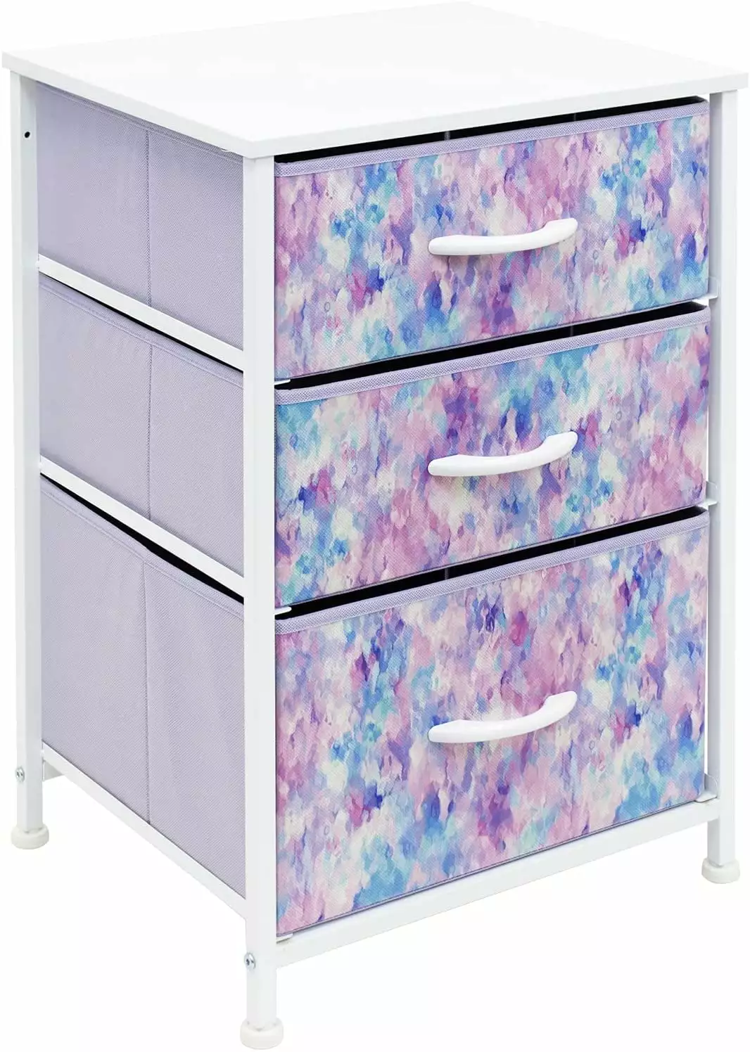 Sorbus: Storage Organizer with 3 Drawers. Steel Frame. Wood Top. Tie-Dye