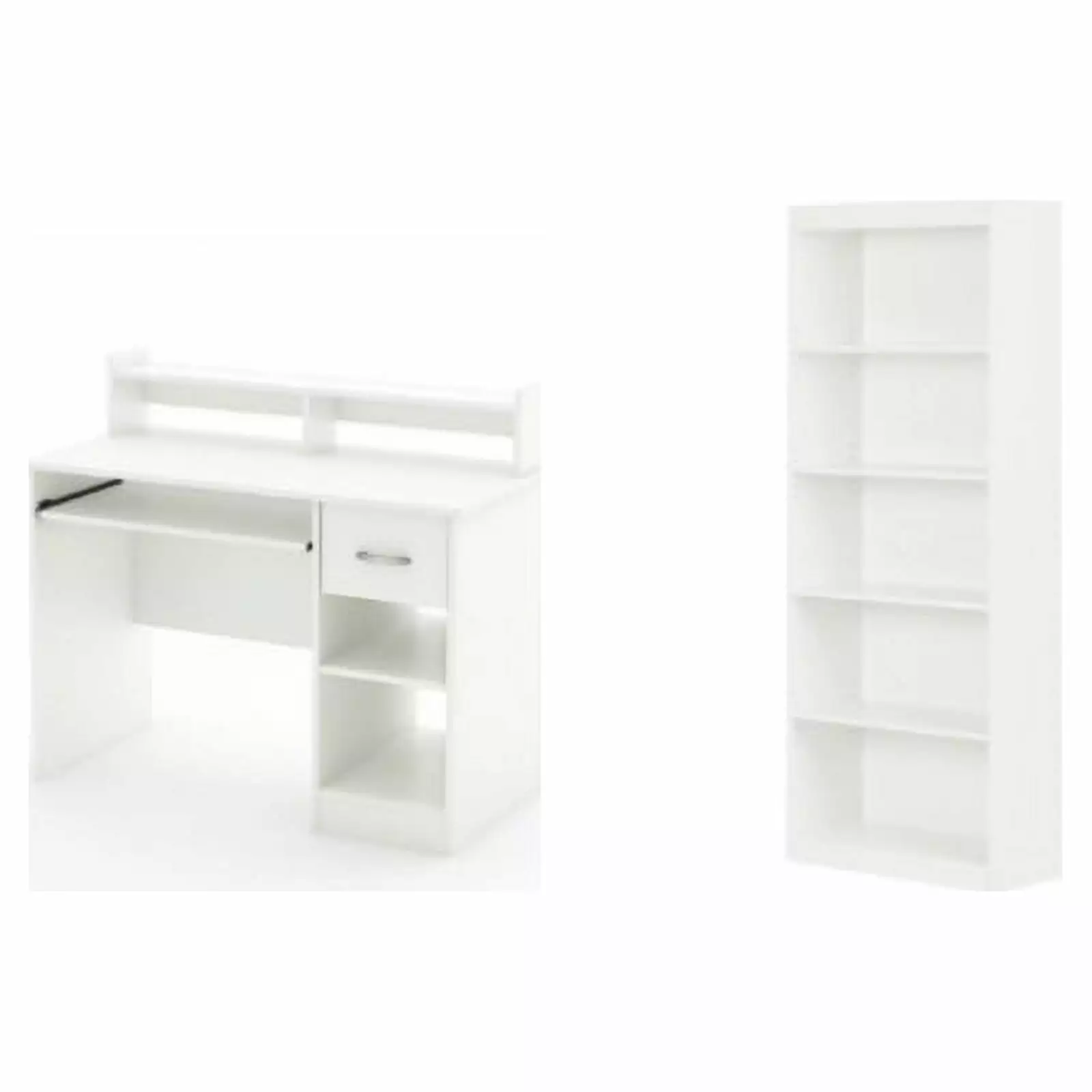 South Shore Axess Desk With Keyboard Tray and 5-Shelf Bookcase Set in Pure White