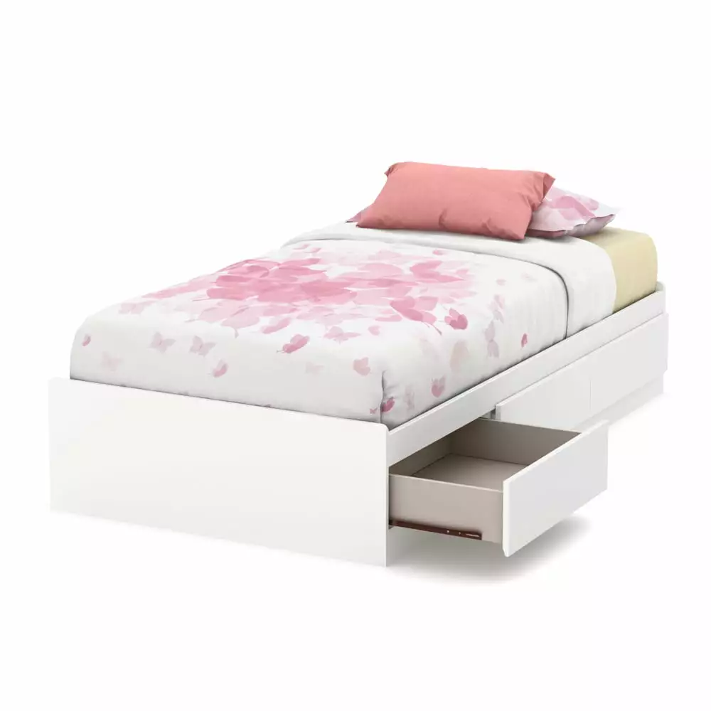 South Shore Callesto Twin Mates Bed with 3 Drawers. White