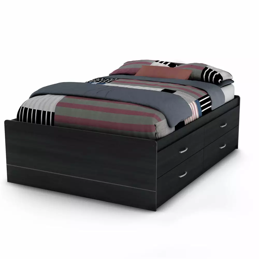 South Shore Cosmos Kids Captain 4-Drawer Storage Bed. Full. Black Onyx