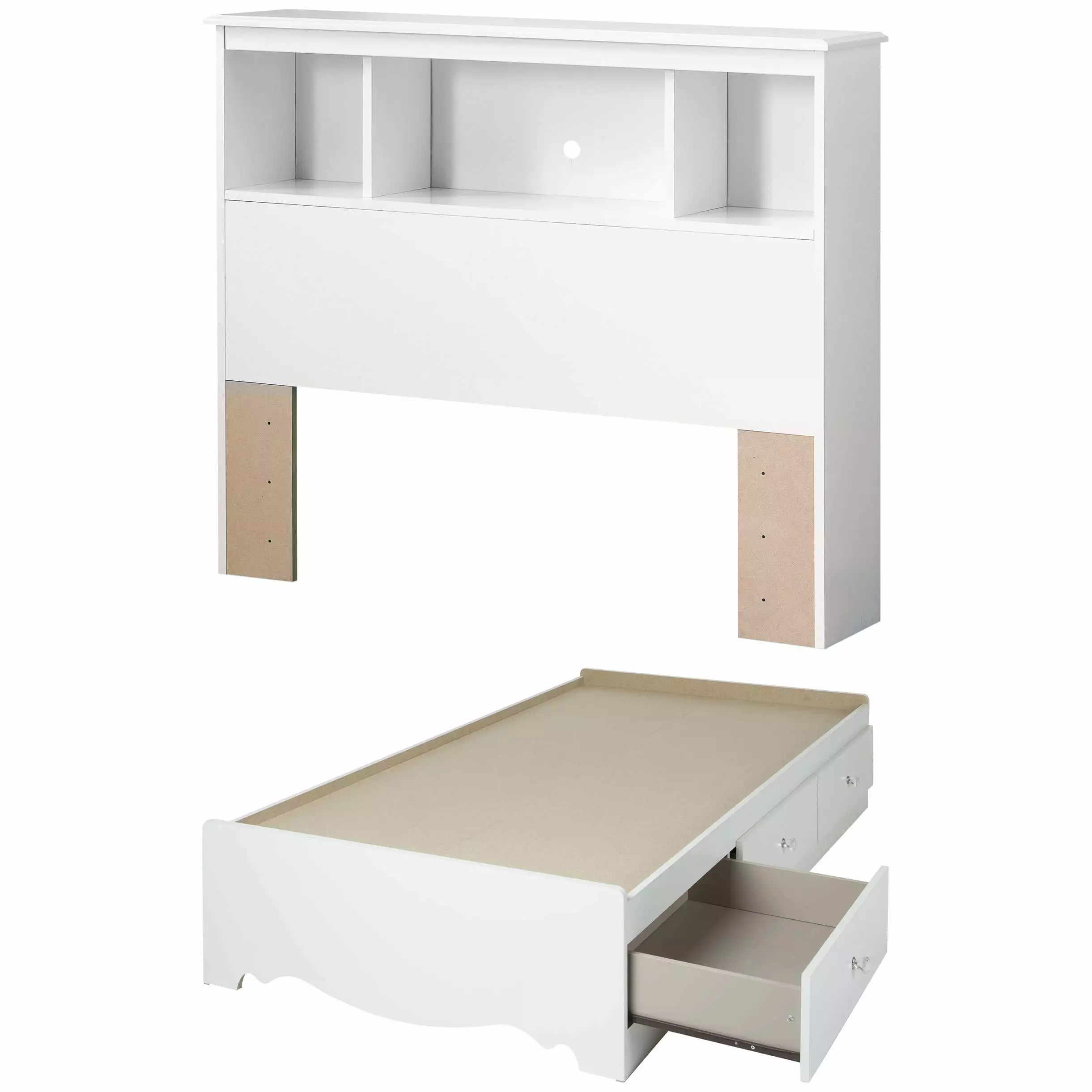 South Shore Crystal Twin Mates Bed & Bookcase Headboard. Pure White