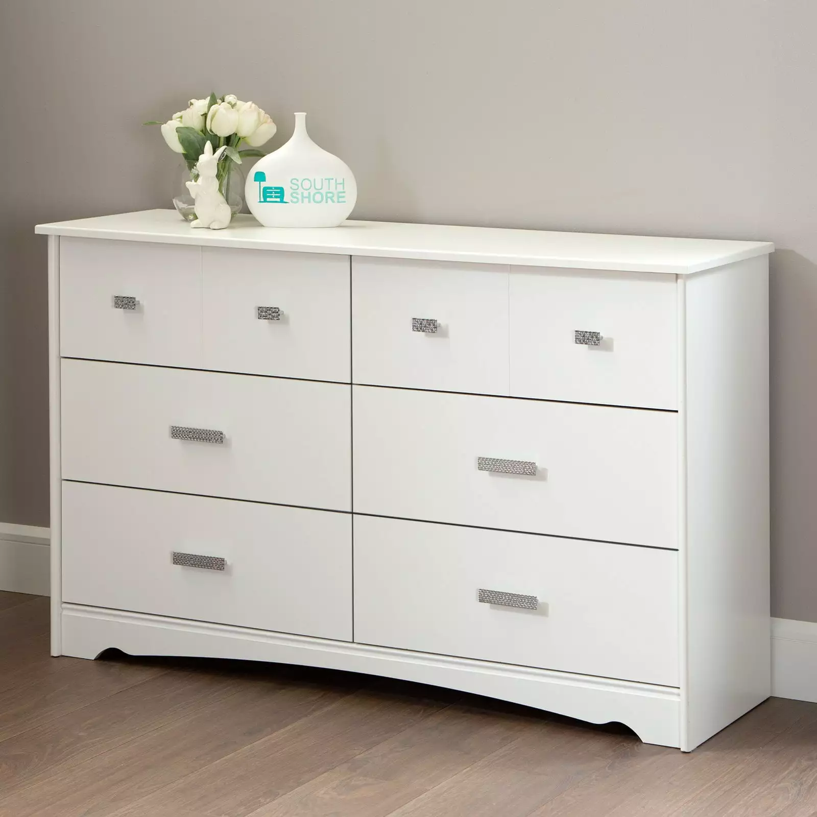 South Shore Sabrina 6 Drawer Wood Double Dresser in White