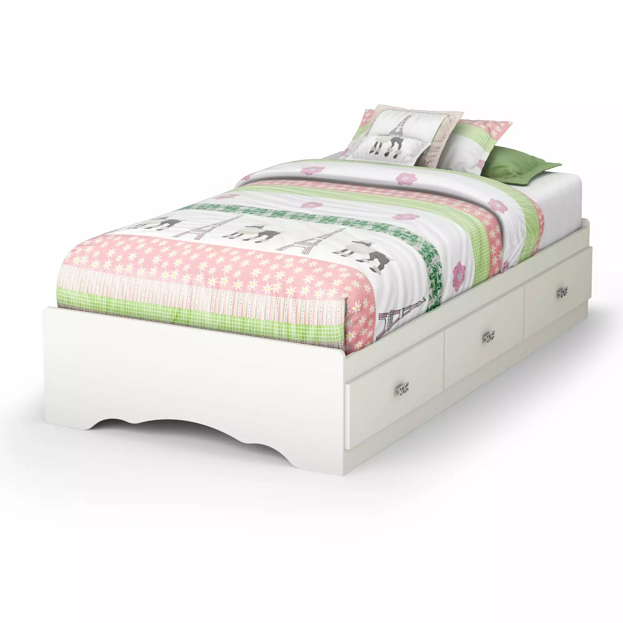 South Shore Tiara Kids Twin Storage Bed (39) with 3 Drawers. White