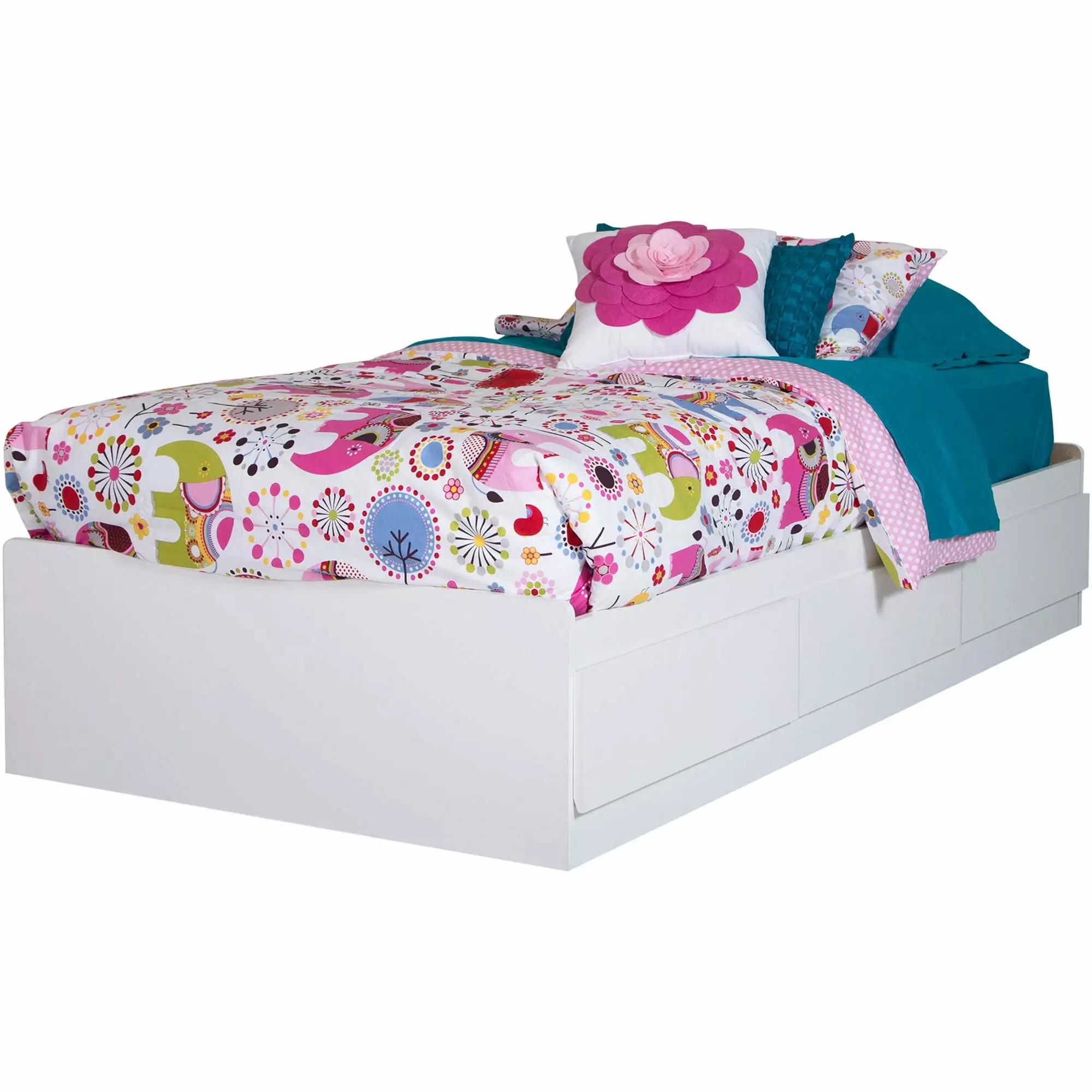 South Shore Vito Twin Mates Bed with 3 Drawers in Pure White