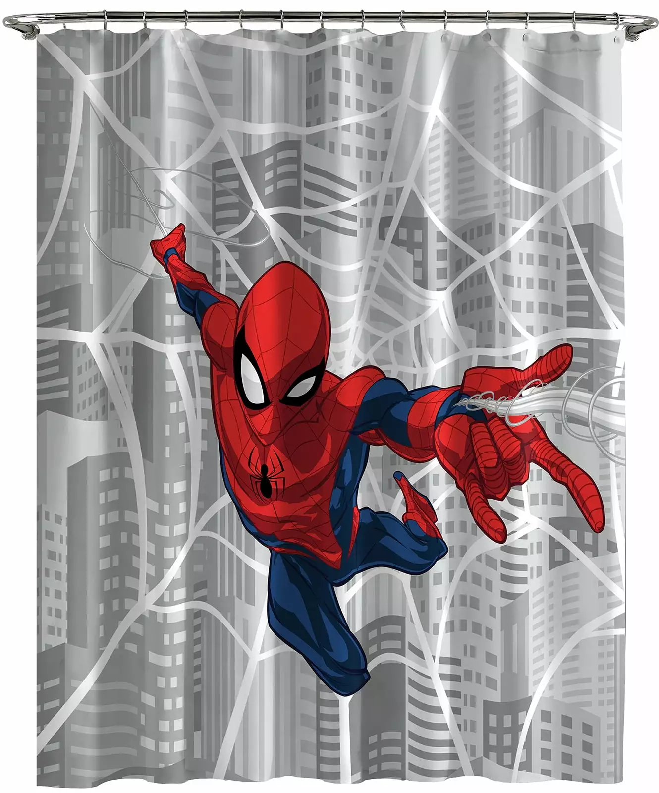 Spider-Man City Web Grey Microfiber 70x72 Shower Curtain. 100% Microfiber. Grey