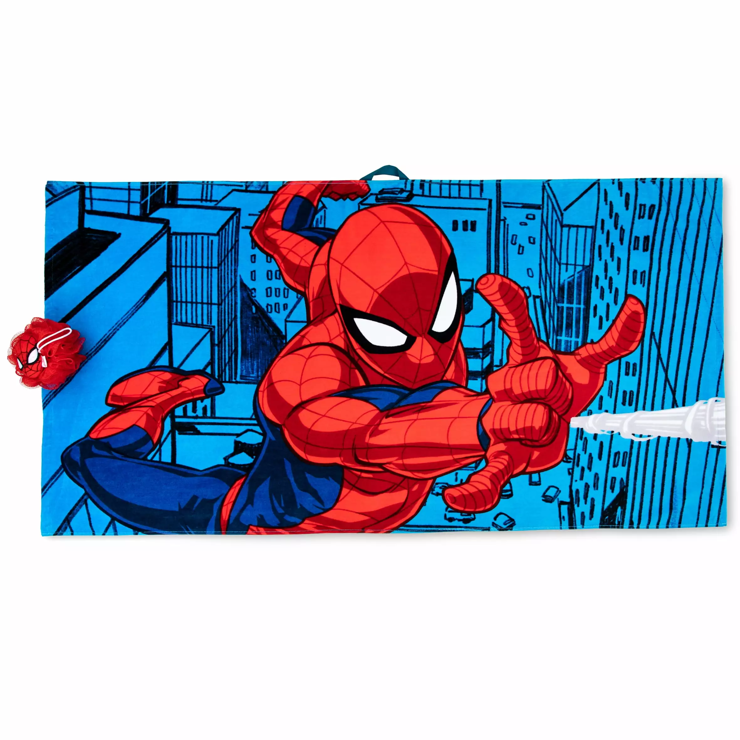 Spider-Man Oversized Kids Towel and Character Loofah Set. Red. Marvel