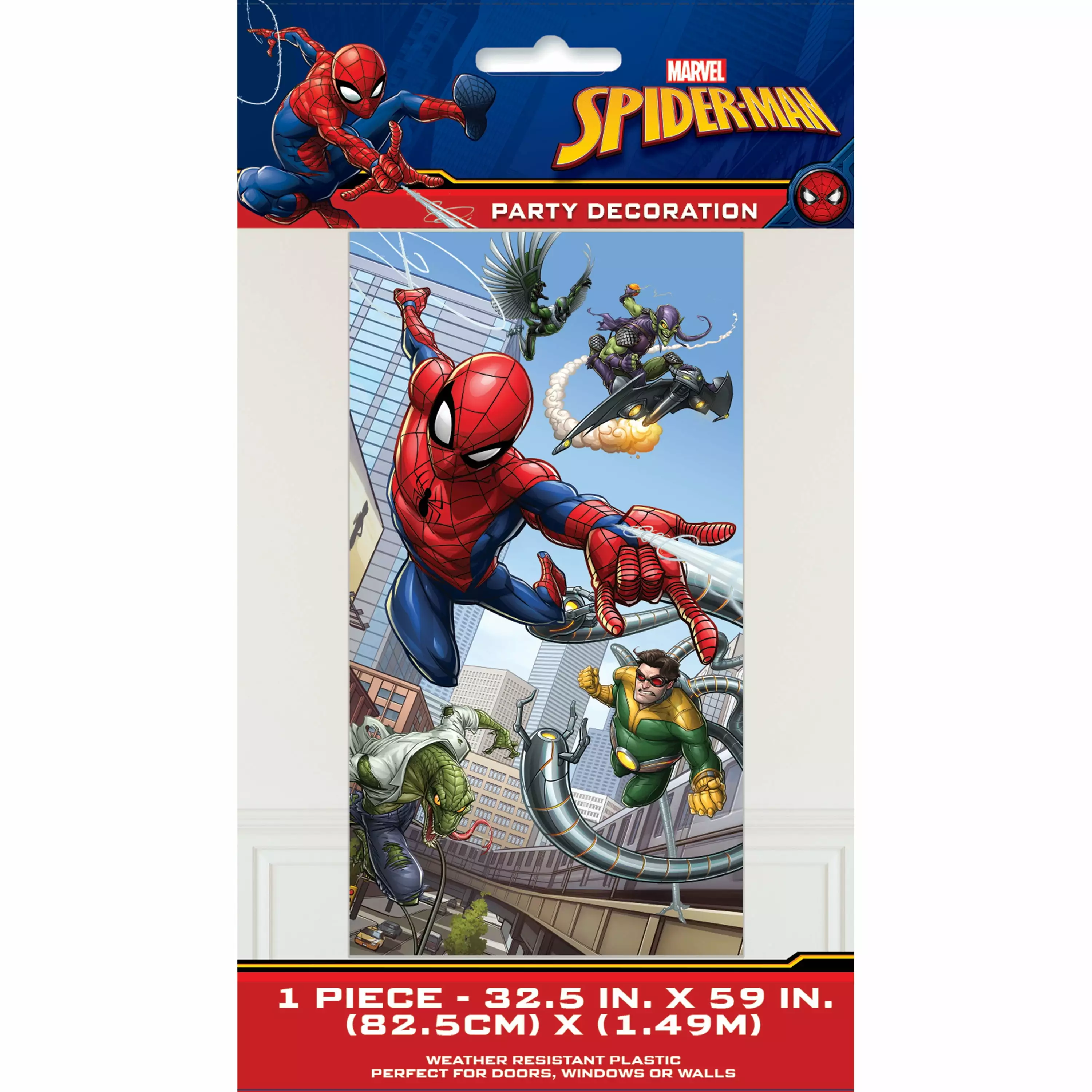 Spiderman Birthday Plastic Door Poster. 5 x 2.5ft