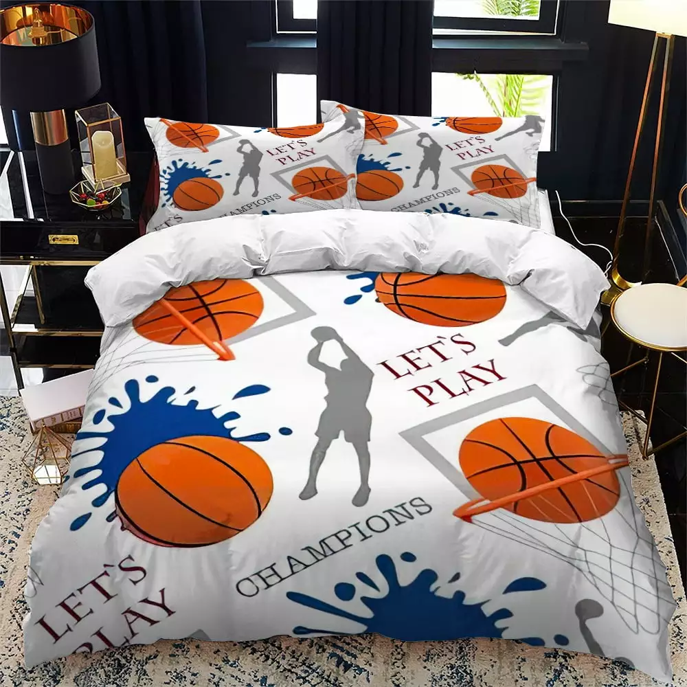 Sports Basketball Bedding Set Soft Microfiber Duvet Cover 3D Print Sports Theme Bedding Sets Basketball Quilt Cover & Pillowcases