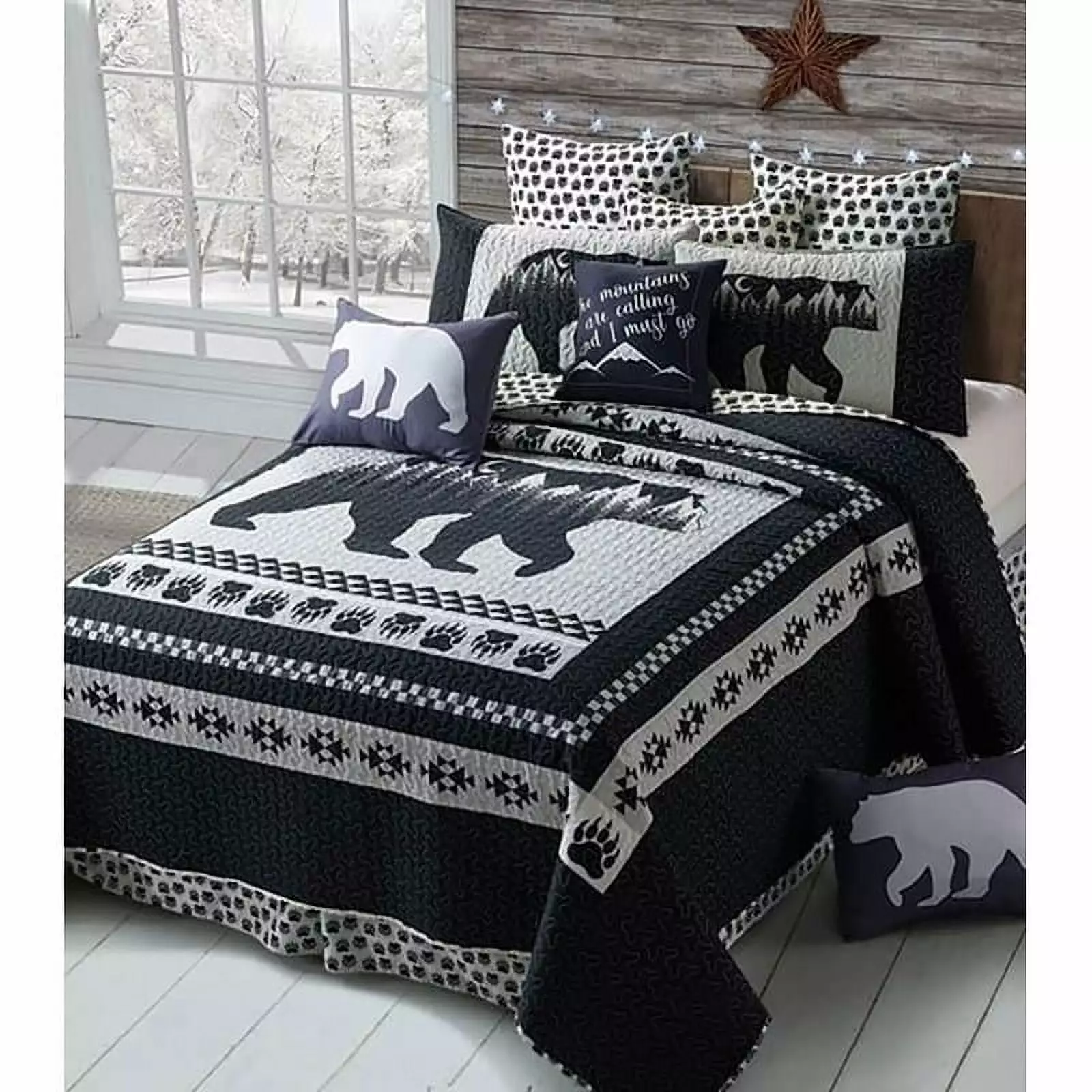 Spura Home Pictorial Moon Bear Printed Novelty Twin Size Quilt Set