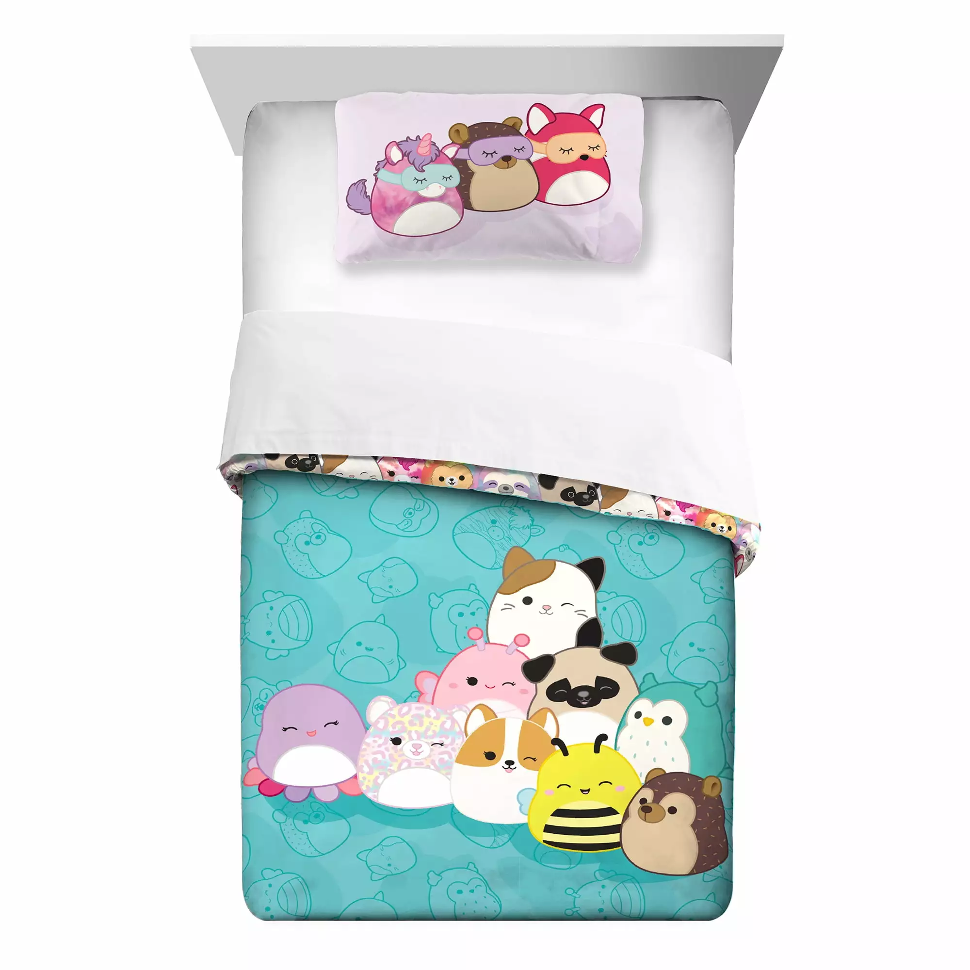 Squishmallows Comforter and Pillowcase. 2-Piece Set. Twin/Full. Reversible