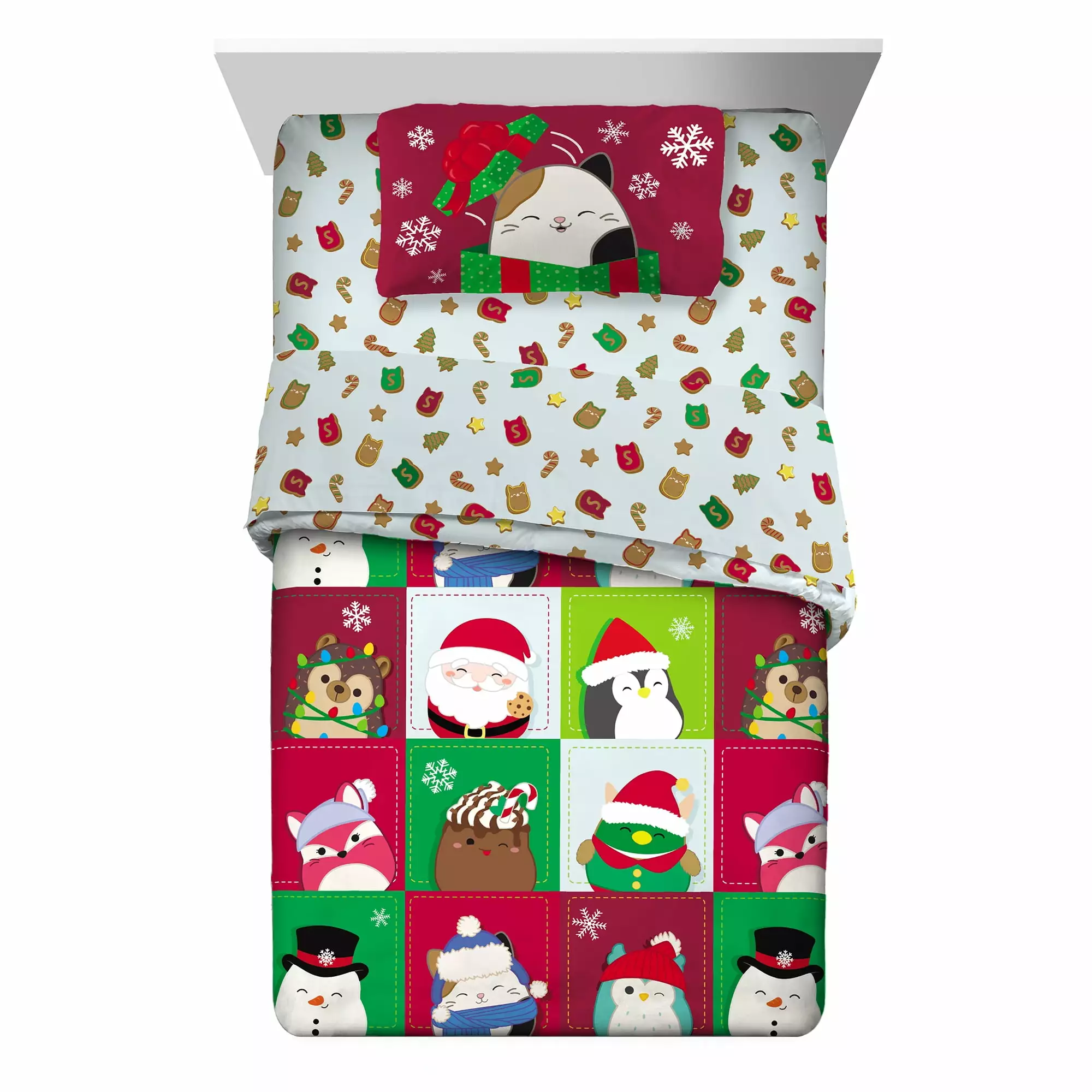 Squishmallows Holiday Kids Twin Bed in a Bag. Comforter Sheet Set and Bonus Tote.